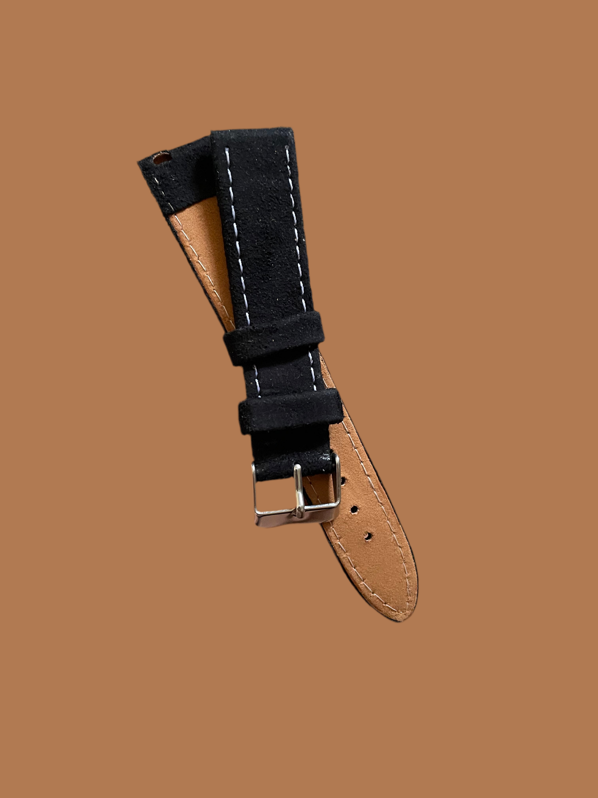 18mm black suede watch strap with white stitching – premium leather replacement band for watches