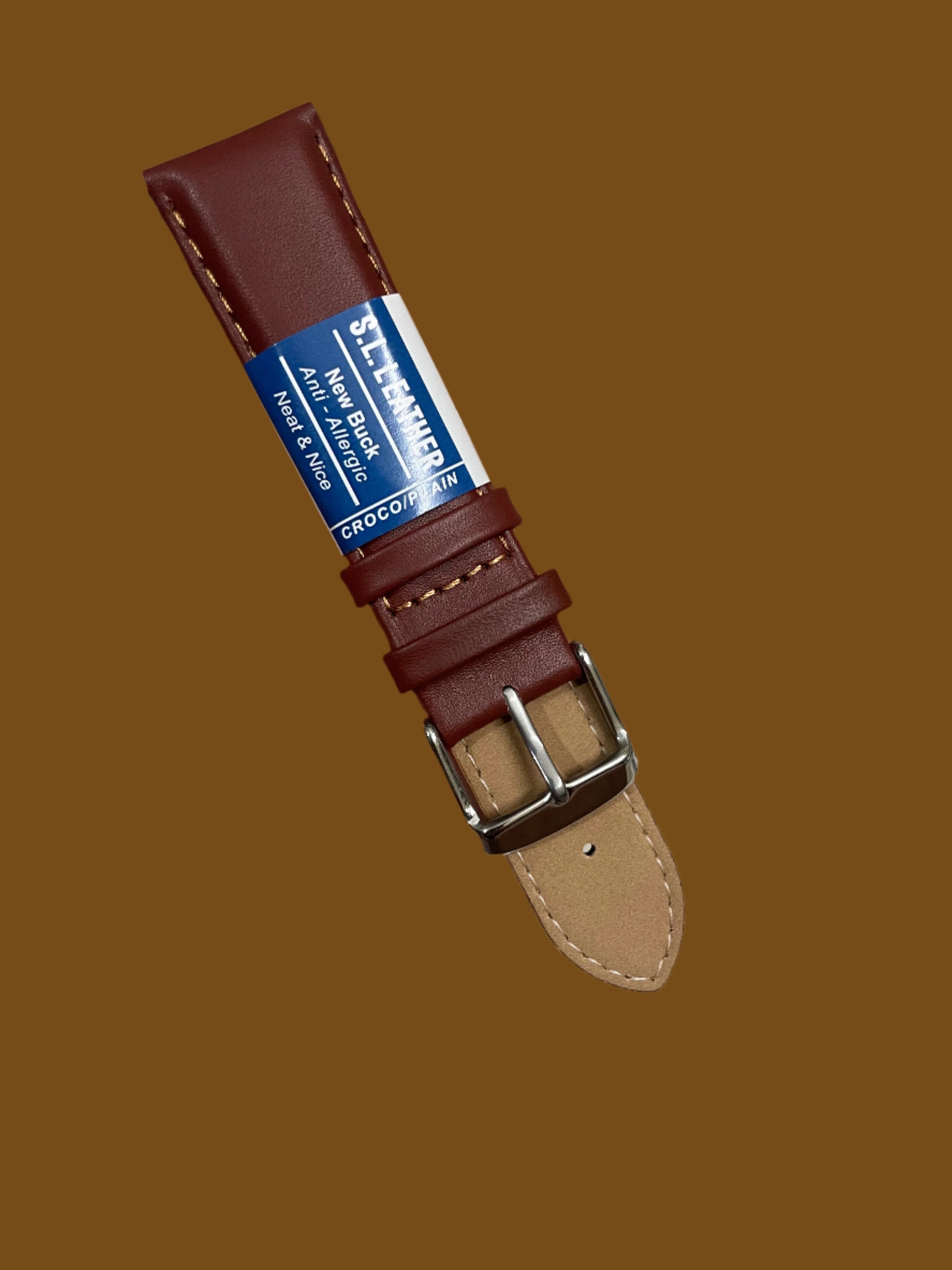Genuine leather Plain Strap Brown 20,22mm