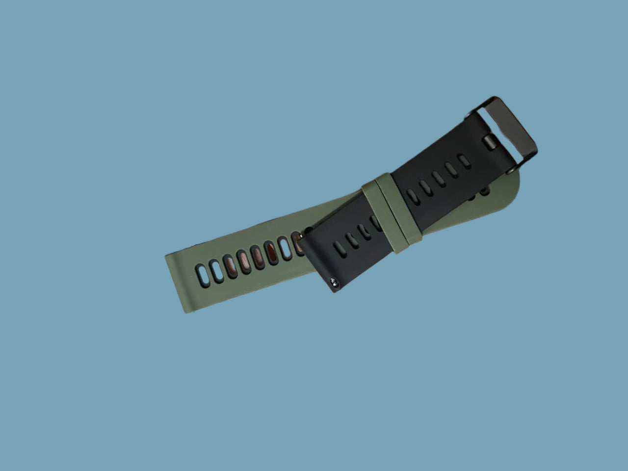 Premium 22mm quick-release silicone watch strap with olive green outer and black inner design