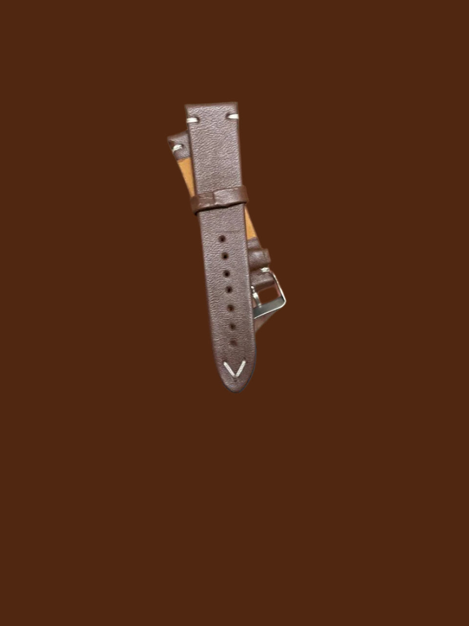 Brown genuine leather watch strap with V-stitch tip and stainless steel buckle – available in 20mm and 22mm sizes