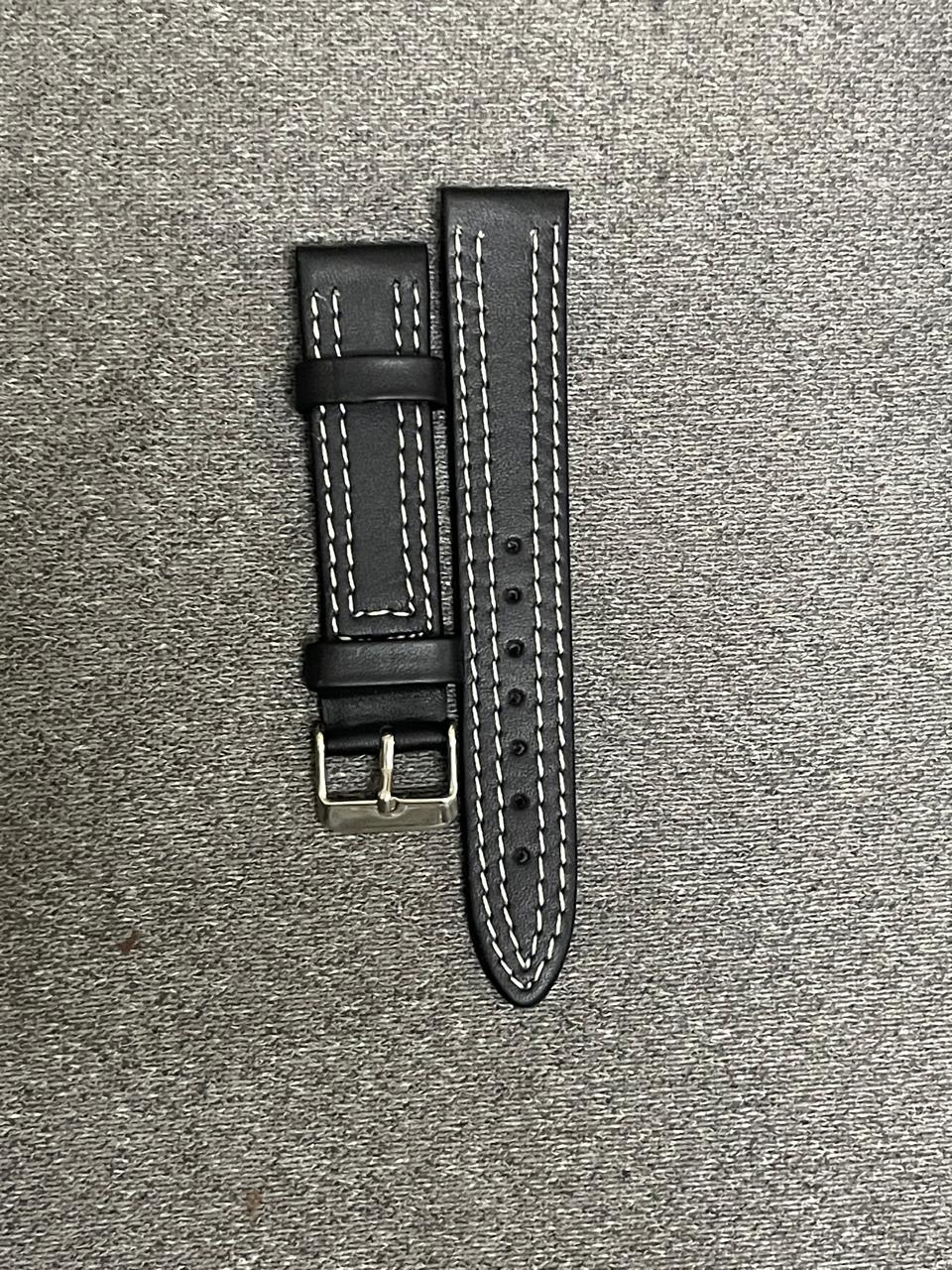 Plain genuine leather watch strap with double stitching – 20mm smooth leather band with stainless steel buckle