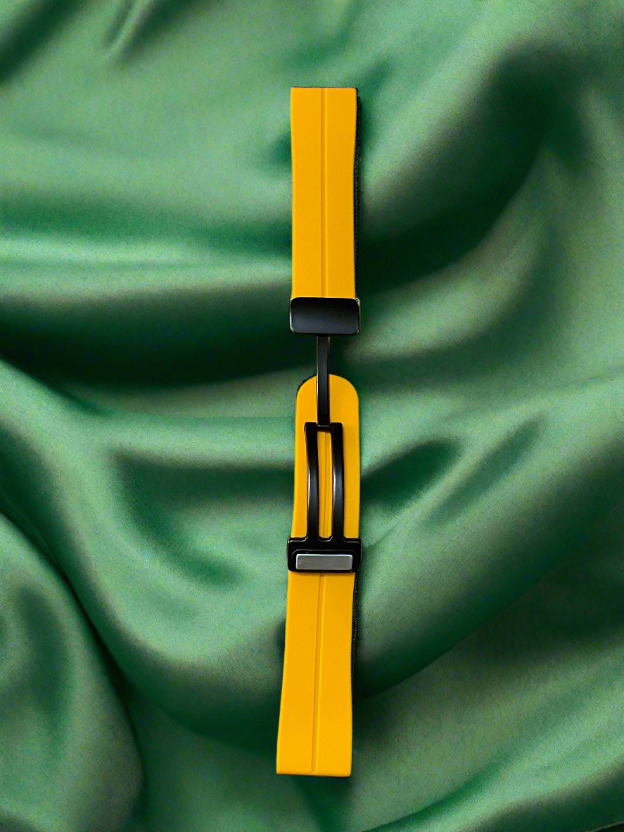 Yellow Rubber Watch Strap with Magnetic Deployment Clasp – 20mm 22mm | Bold & Comfortable Fit