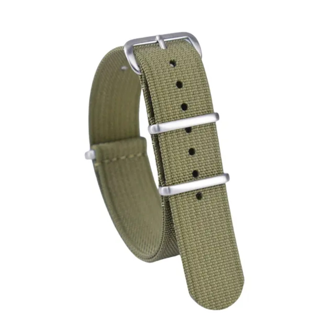 Light Army Green Ribbed Nylon NATO Strap 22mm with stainless steel buckle – tactical watch band