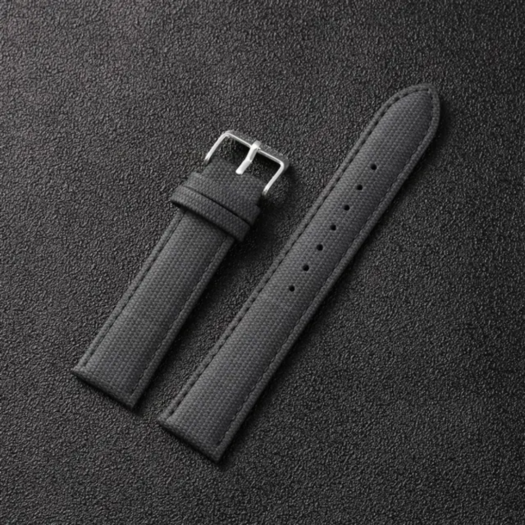 Dark Grey Denim Leather Watch Strap with Subtle Fabric Texture and Classic Spring Bar – 16mm 18mm, 20mm, 22mm