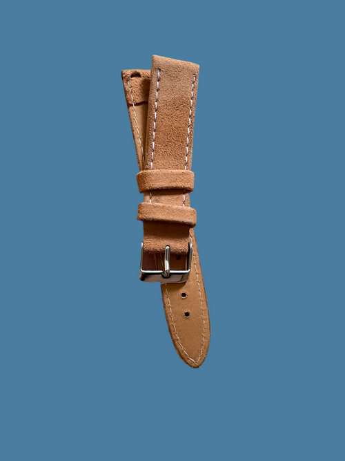 18mm Tan Suede Leather Watch Strap with White Stitching – Quick Release Leather Band(Spring bar not included)