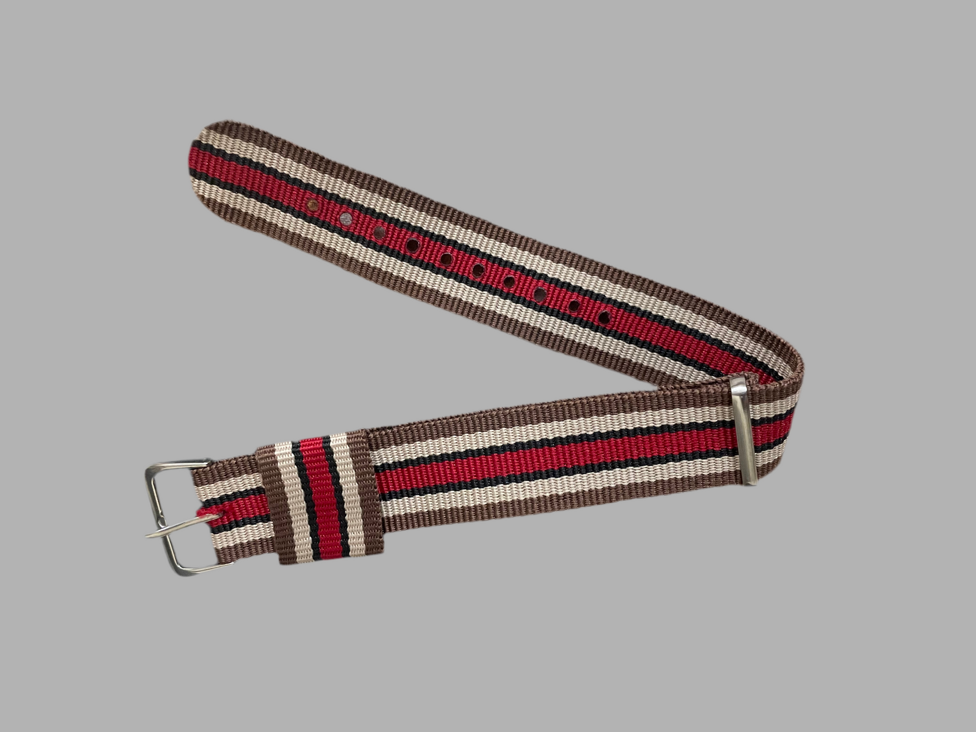 Brown beige maroon striped nato strap 20mm