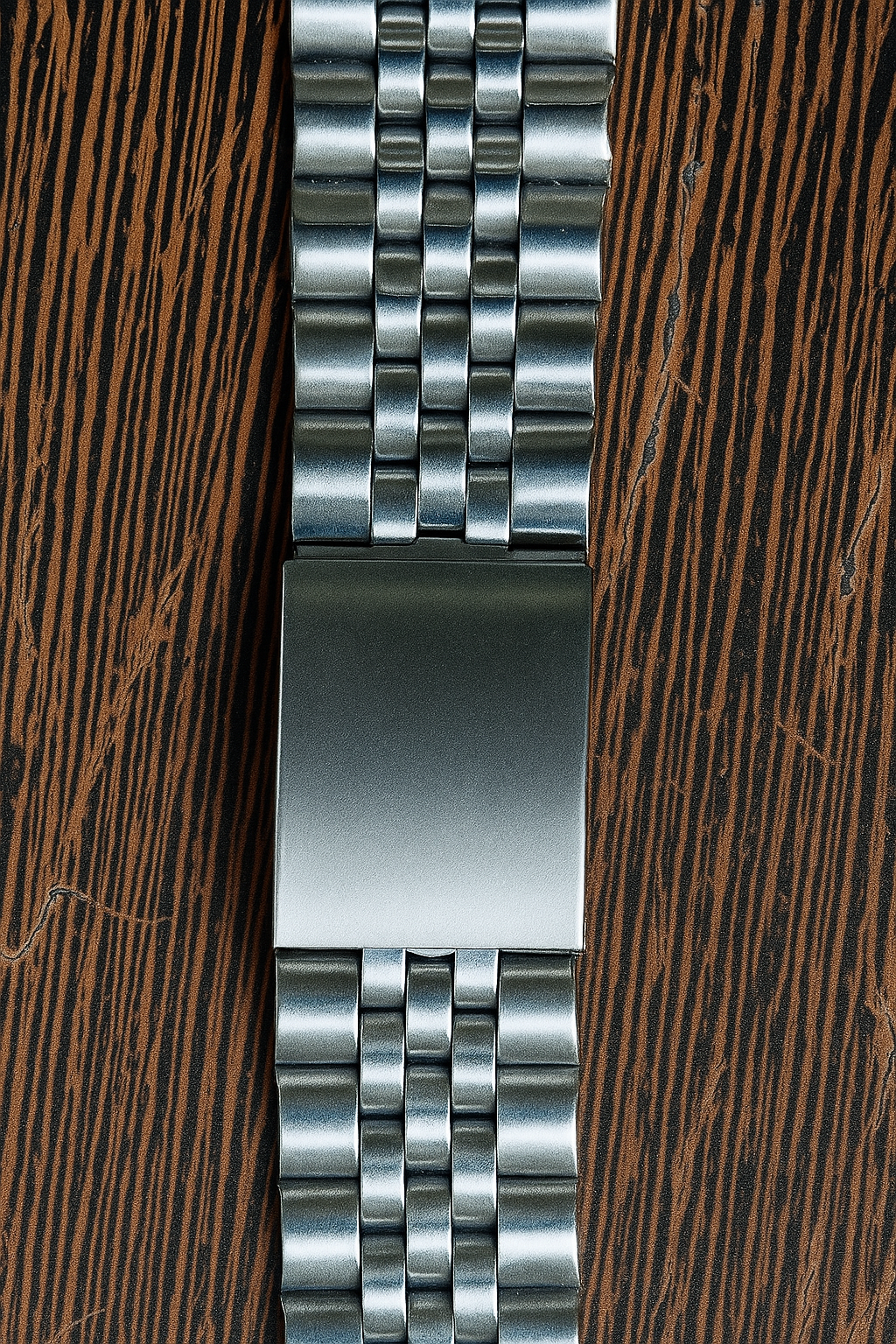 Stainless steel Jubilee watch strap with brushed clasp, compatible with 18mm, 20mm, and 22mm watches