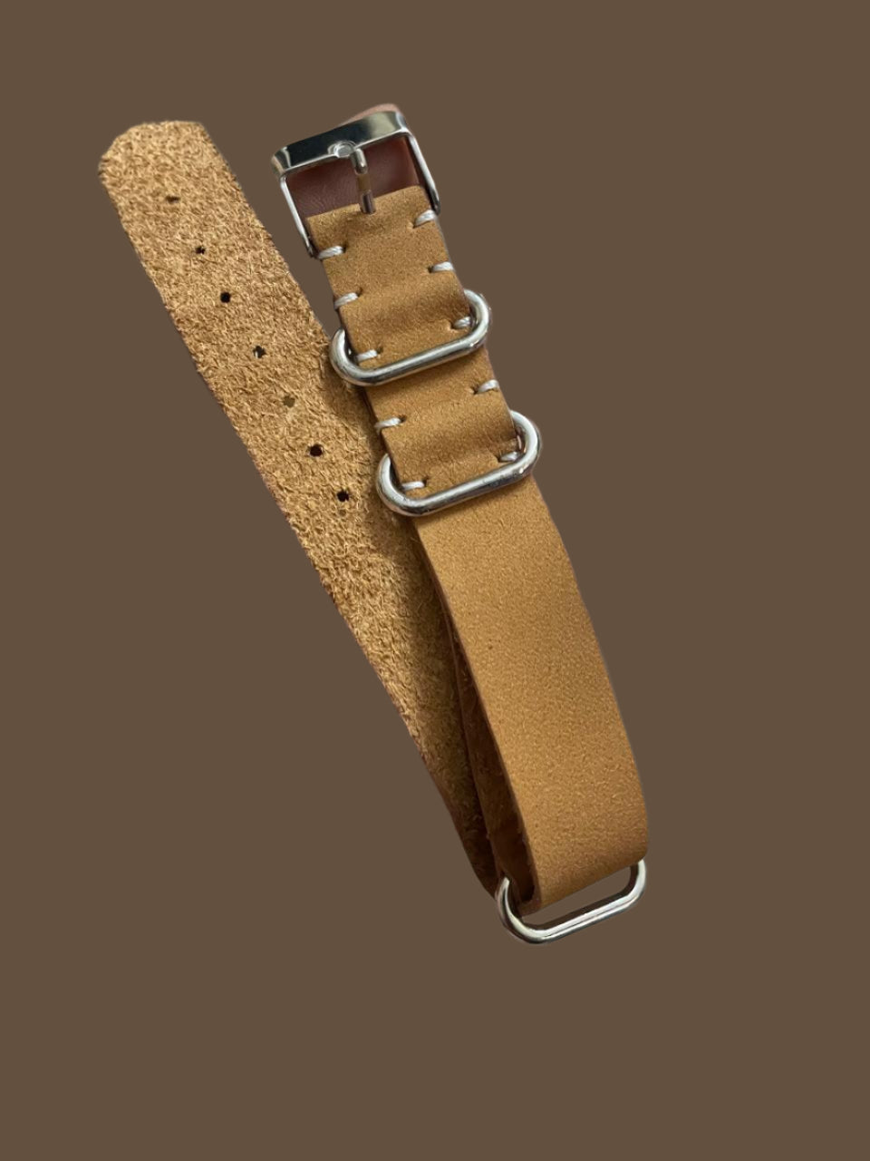 Leather Nato style strap Tan brown 18mm