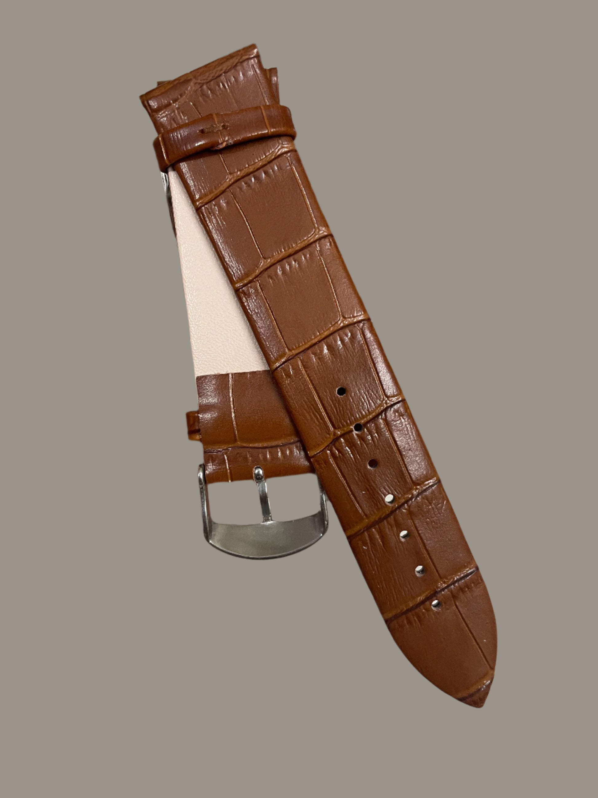Croc Style Leather Strap Brown 20,22mm