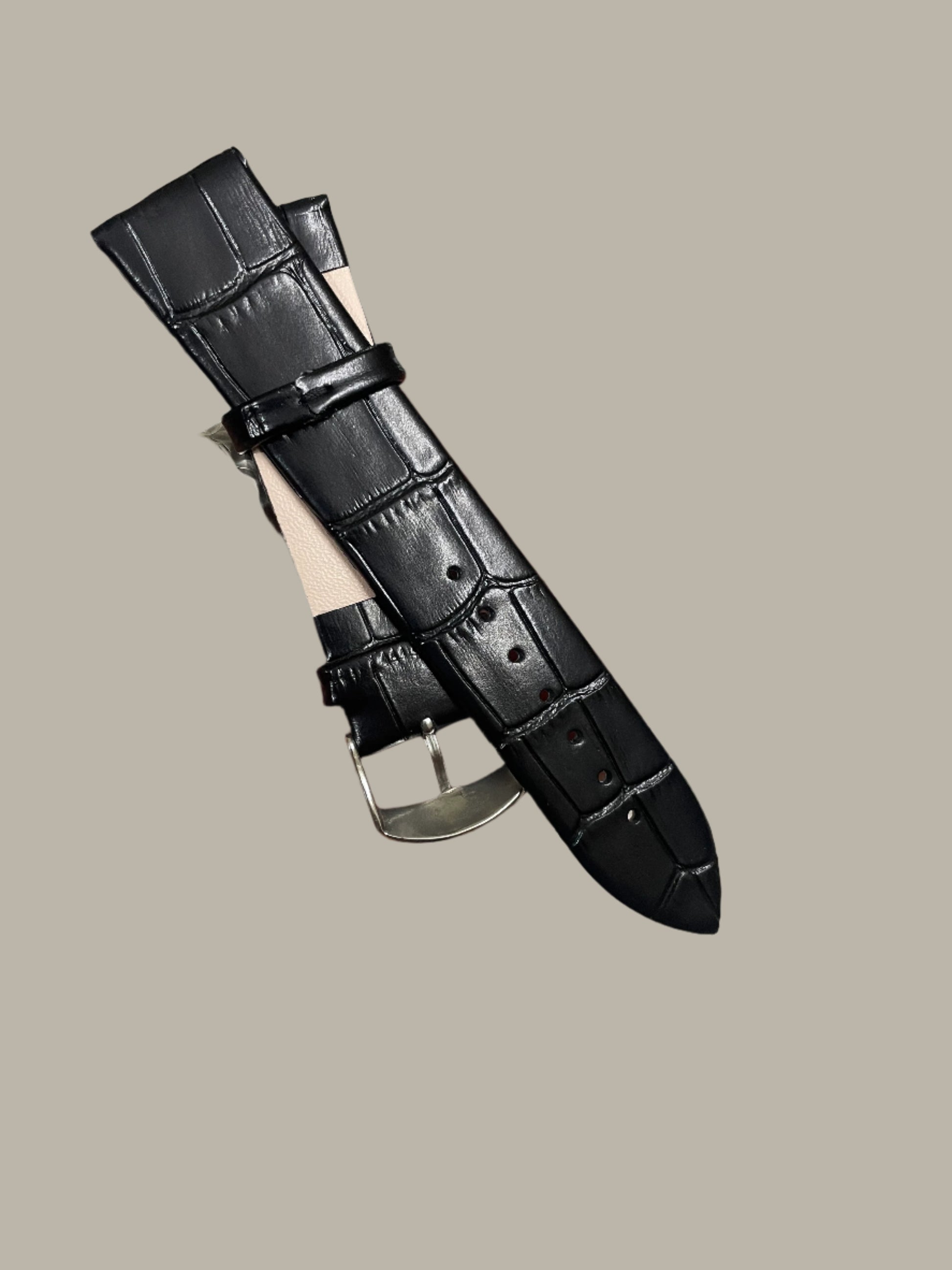 Croc Style Leather Strap Black 20 ,22mm