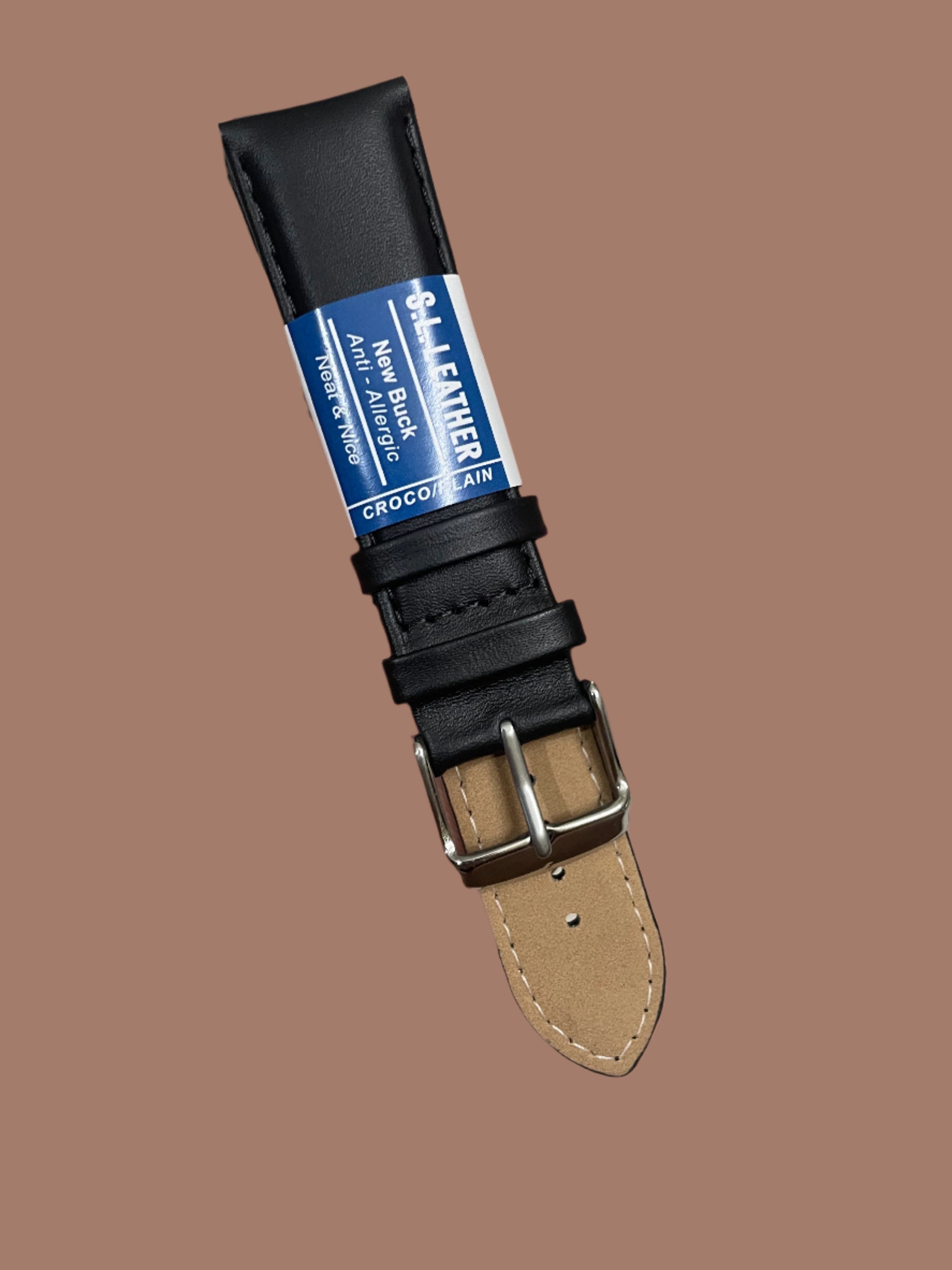 Genuine leather Plain Strap Black 20,22mm