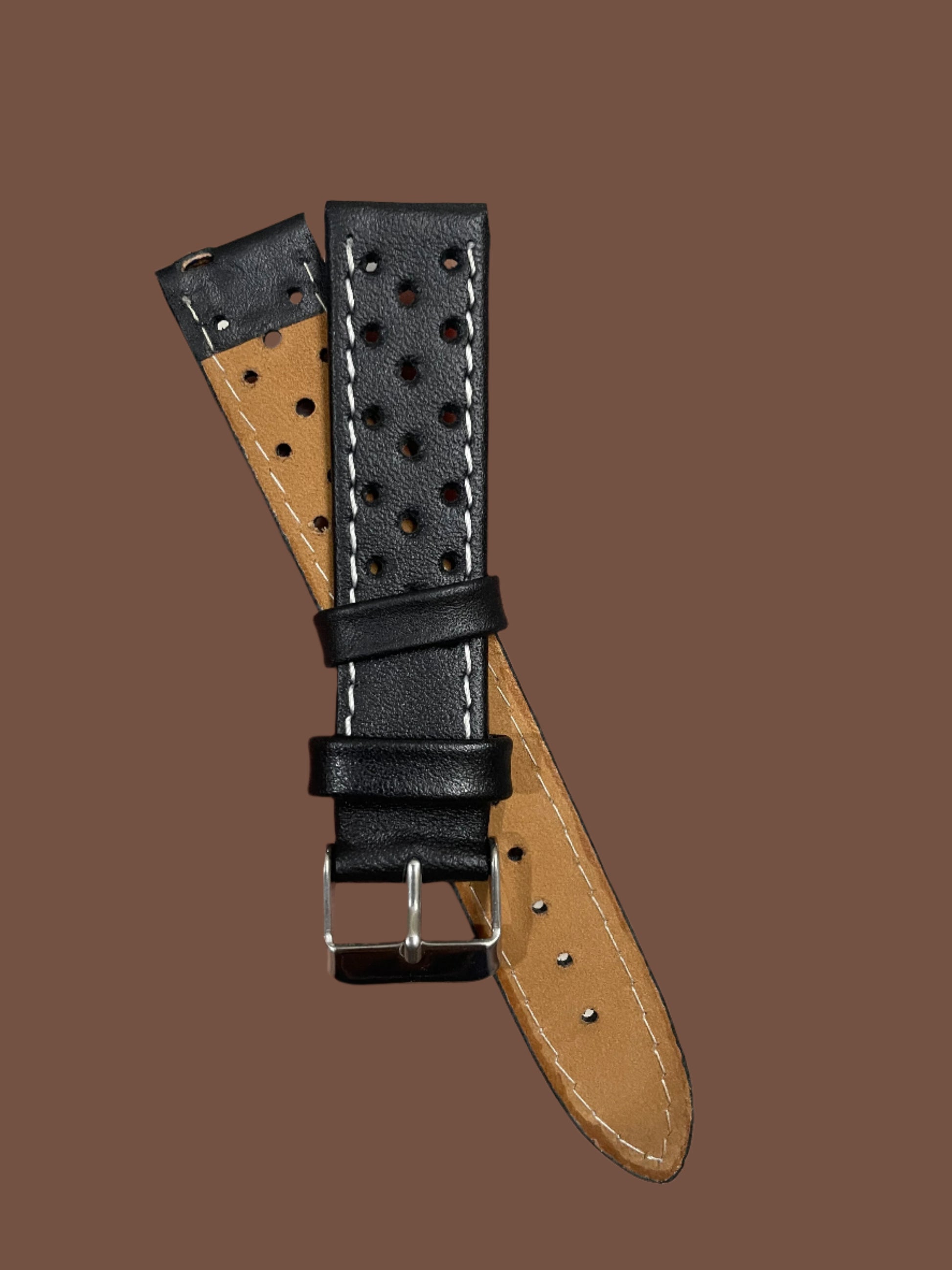 Rally Racer Leather Strap Black Colour 18,20,22mm