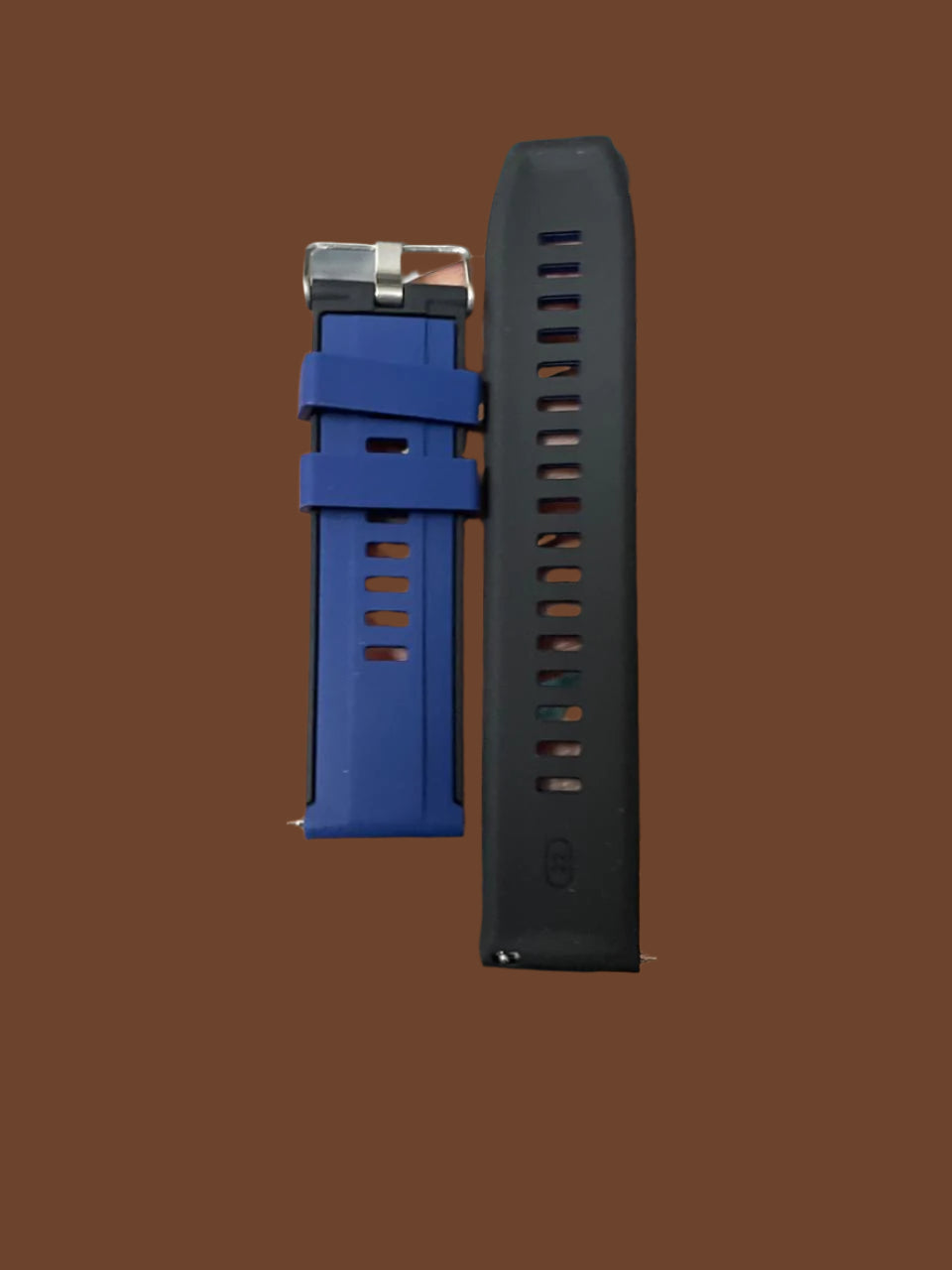 22mm blue silicone watch strap with black inner lining and quick-release spring bars