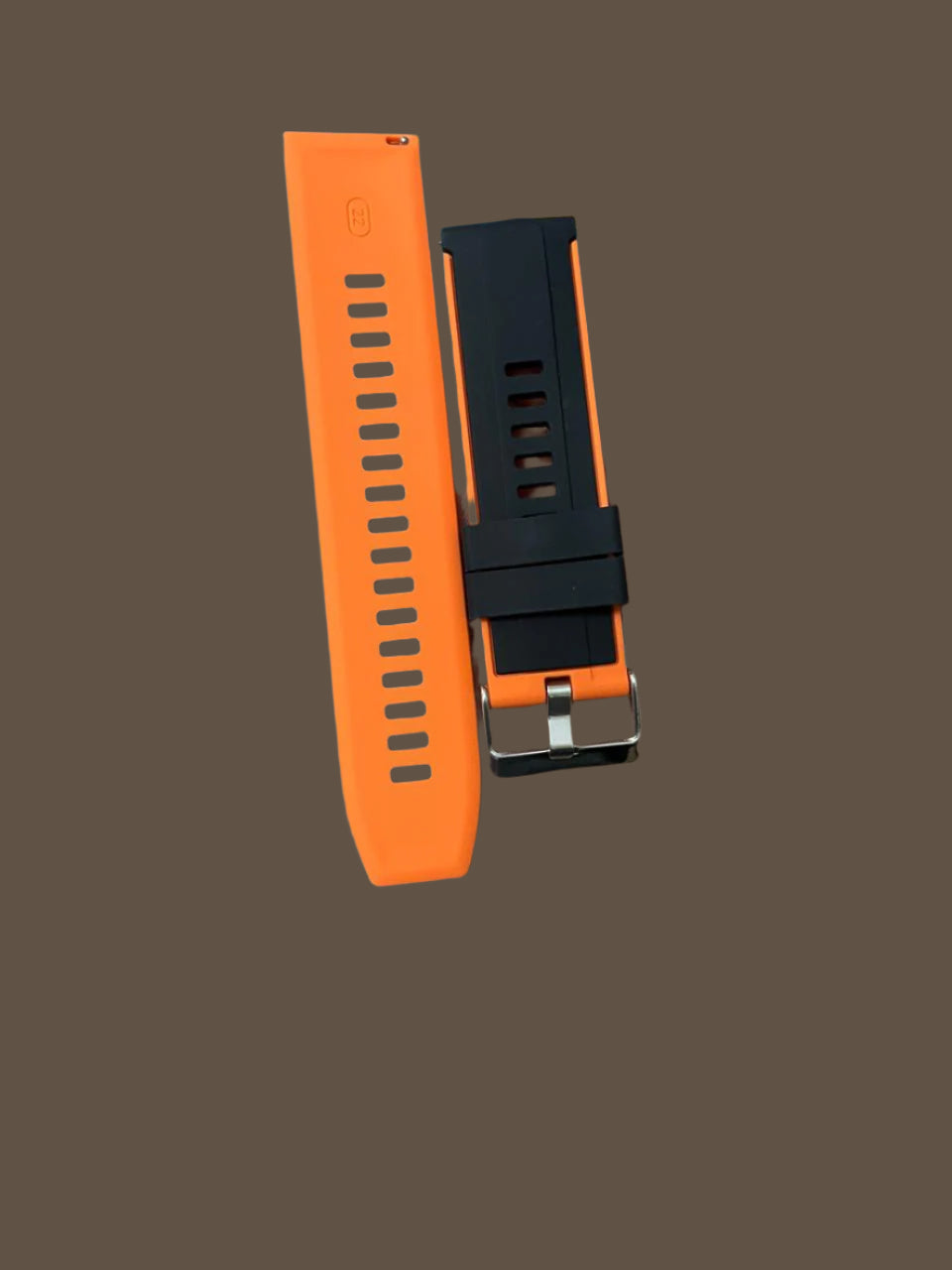 22mm black silicone watch strap with orange inner lining and quick-release spring bars