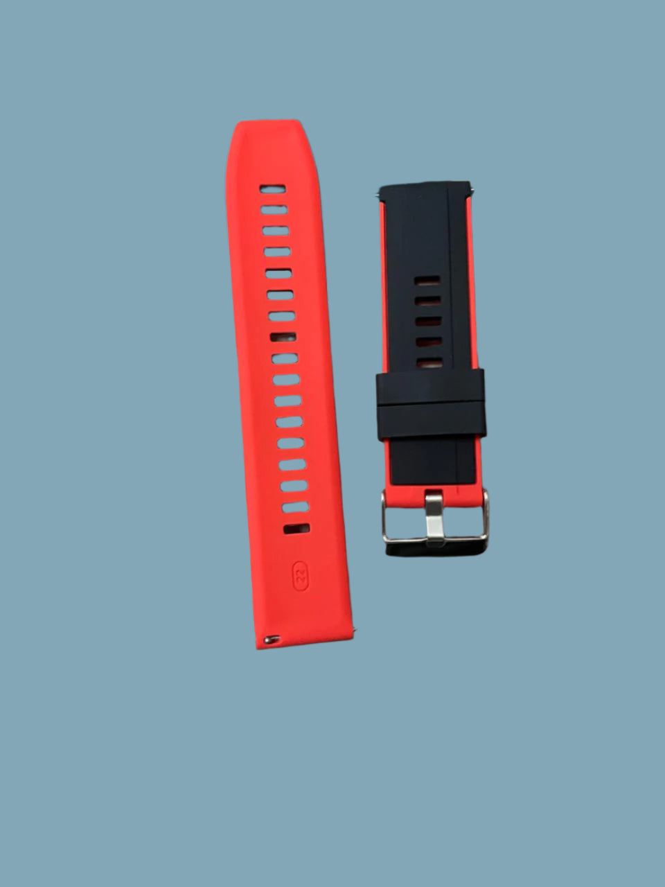 Black silicone watch strap with red inner lining, red edge accents, and quick-release spring bars – 22mm width