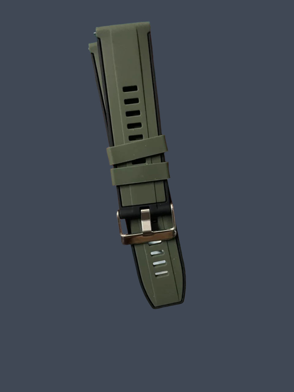 22mm olive green silicone watch strap with black inner lining and quick-release spring bars