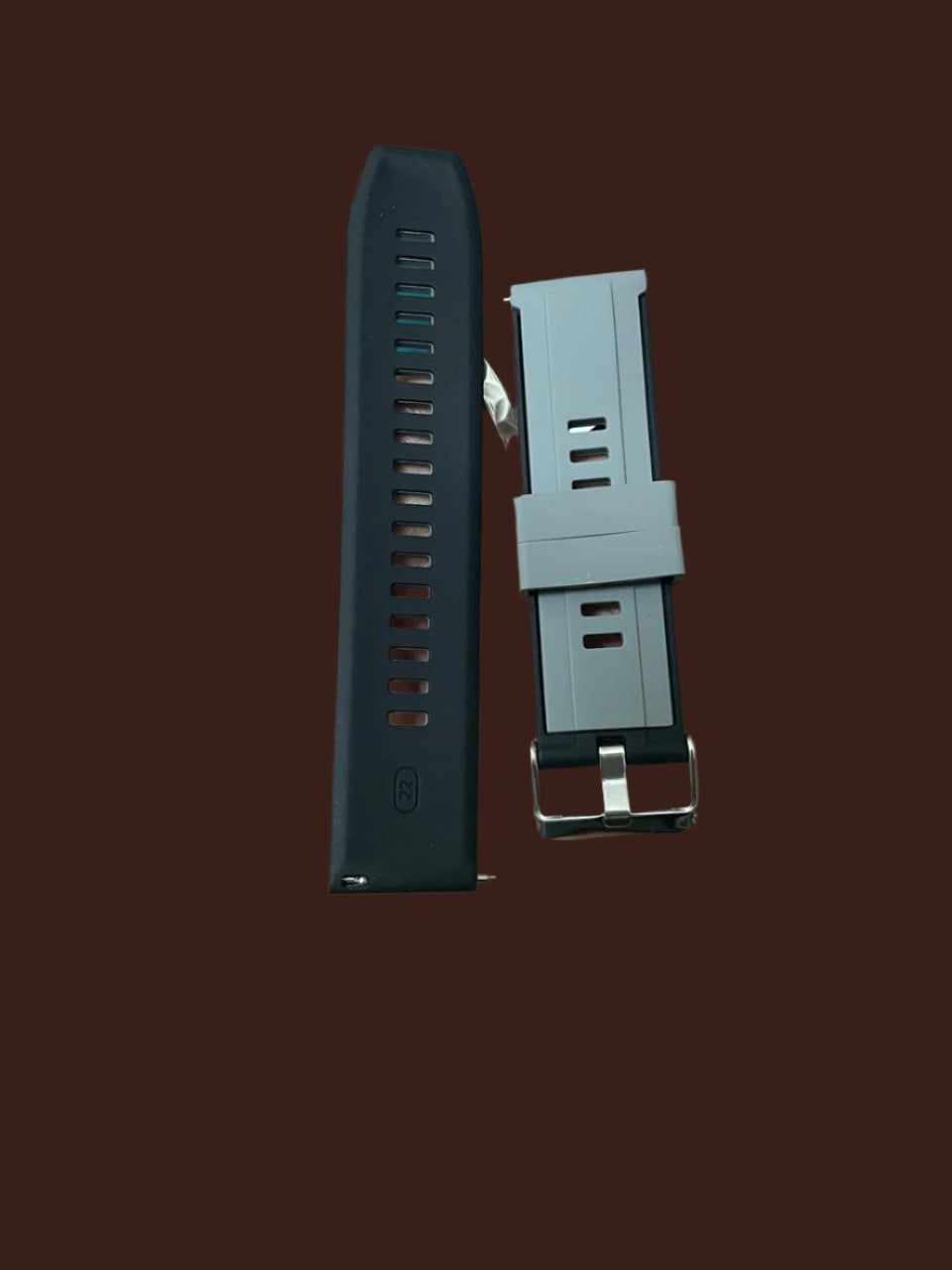 22mm grey silicone watch strap with black inner lining and quick-release spring bars