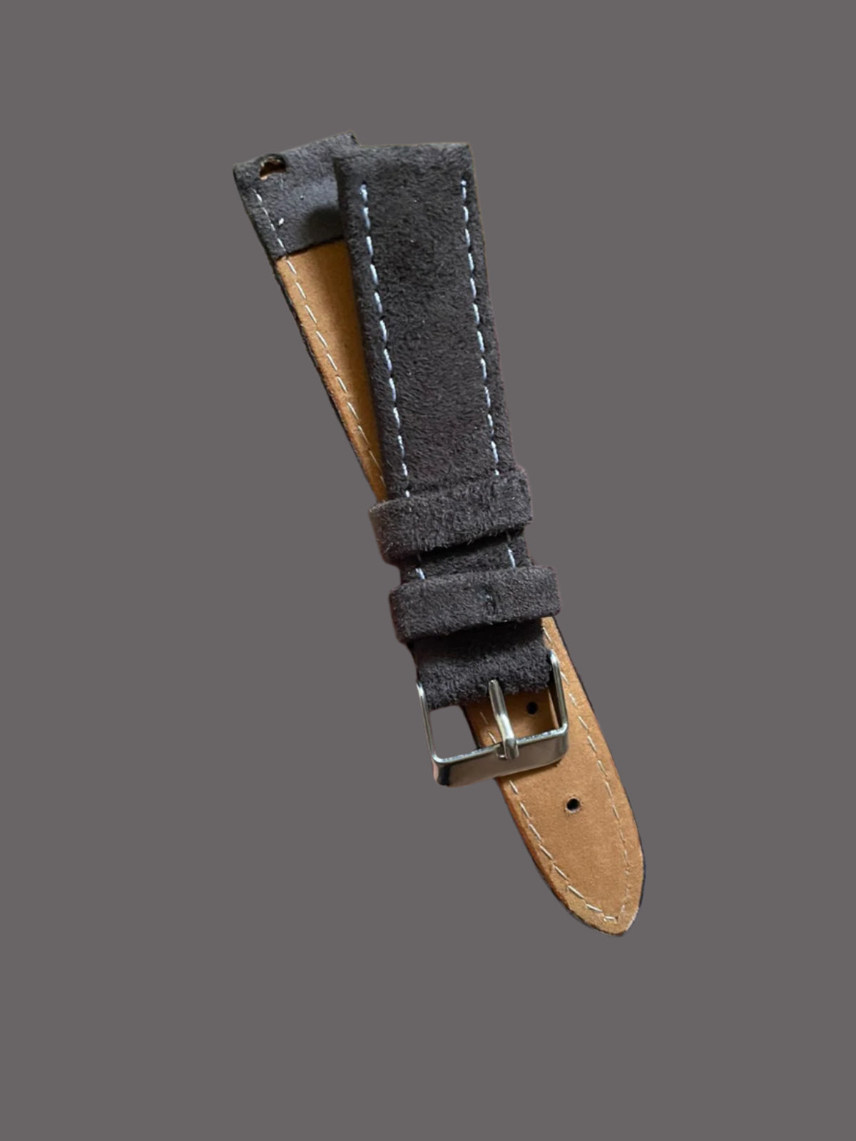 18mm Grey Suede Leather Watch Strap with White Stitching – Quick Release Leather Band(Spring bar not included)