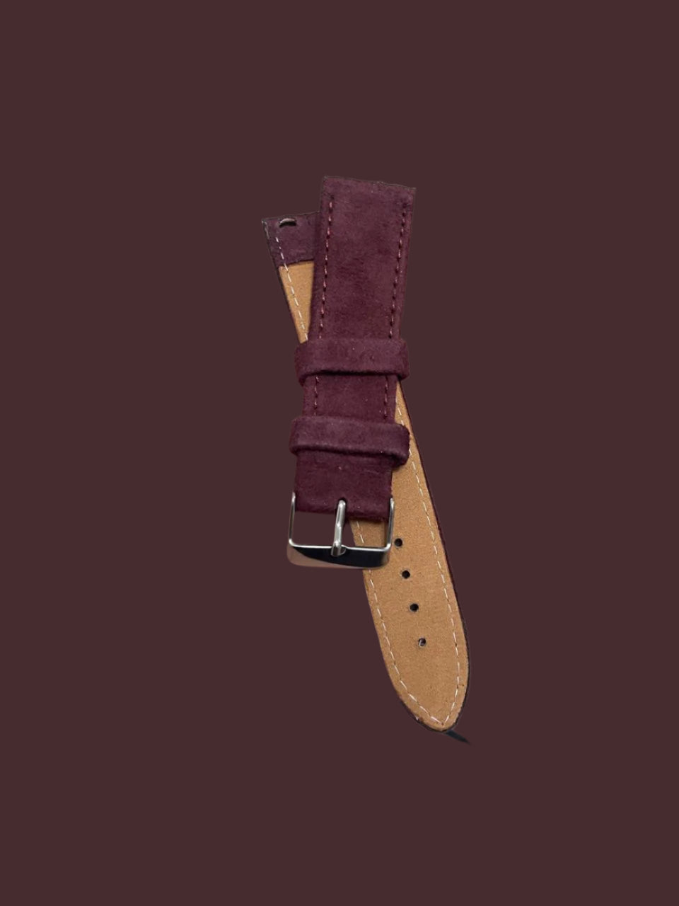 Elegant maroon suede leather quick-release watch strap