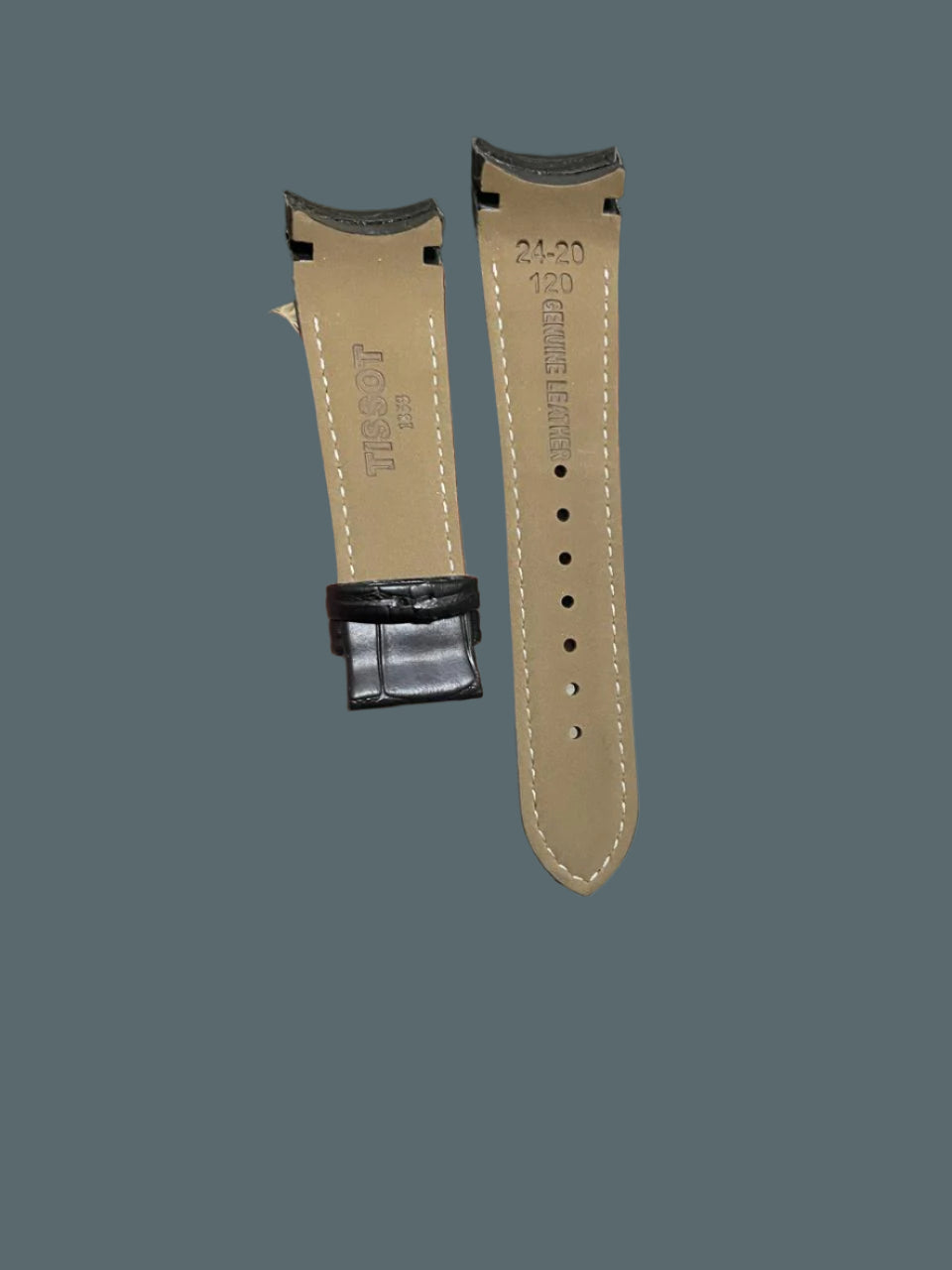 24mm curved end C-shaped crocodile embossed full grain leather watch strap with butterfly clasp – premium black leather band