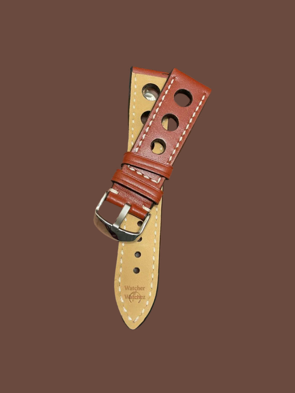 3-Hole Premium Grain Leather Watch Strap – Vintage Rally Style - 22mm