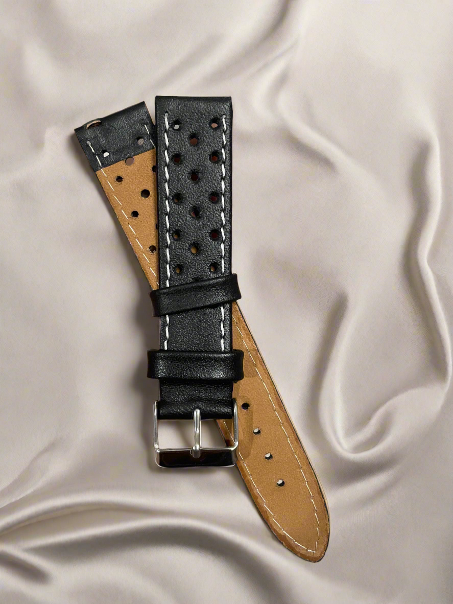 Rally Racer Leather Strap Black Colour 18,20,22mm
