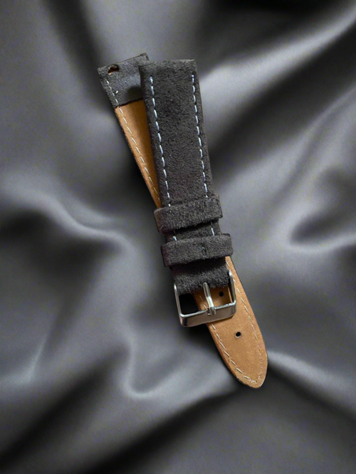 18mm Grey Suede Leather Watch Strap with White Stitching – Quick Release Leather Band(Spring bar not included)
