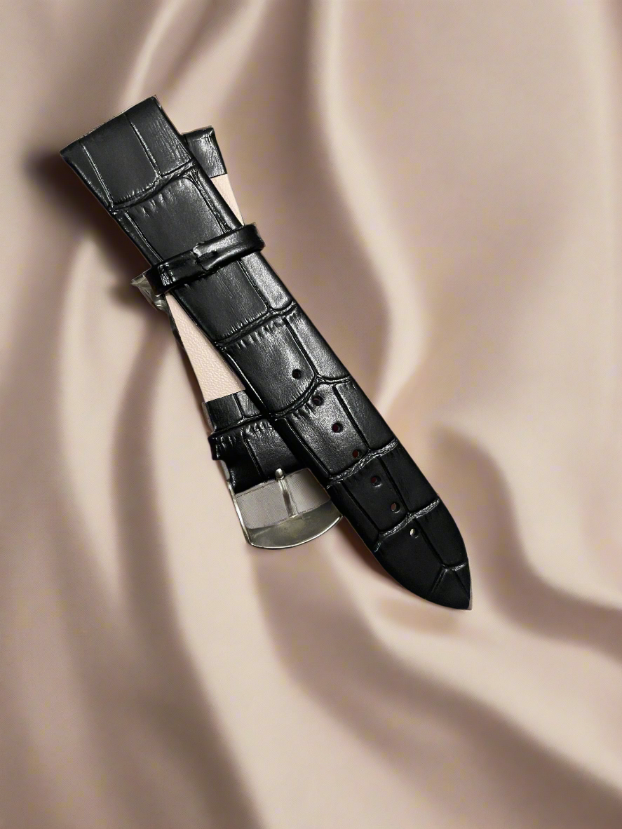 Croc Style Leather Strap Black 20 ,22mm