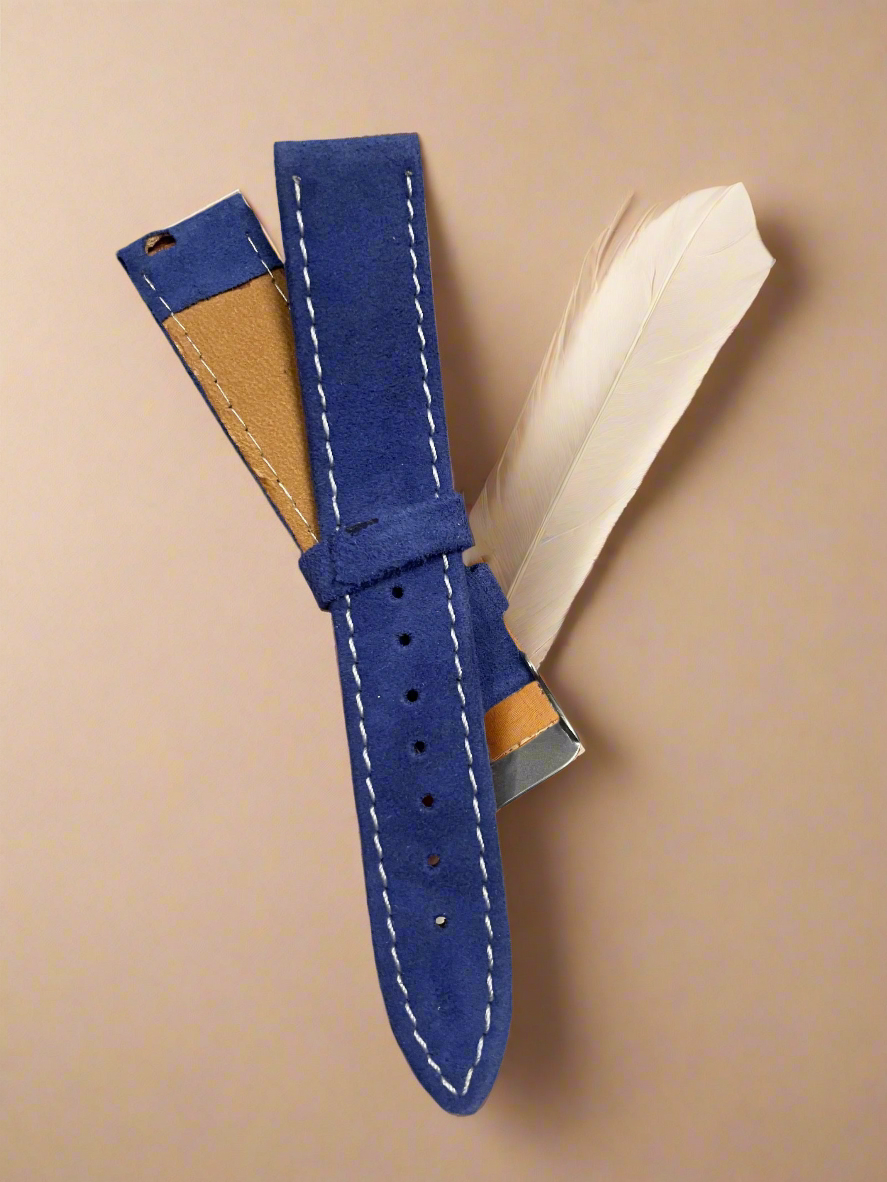 Blue Suede Leather Watch Strap – 18mm, 20mm, 22mm – Quick Release(Without Spring Bars)