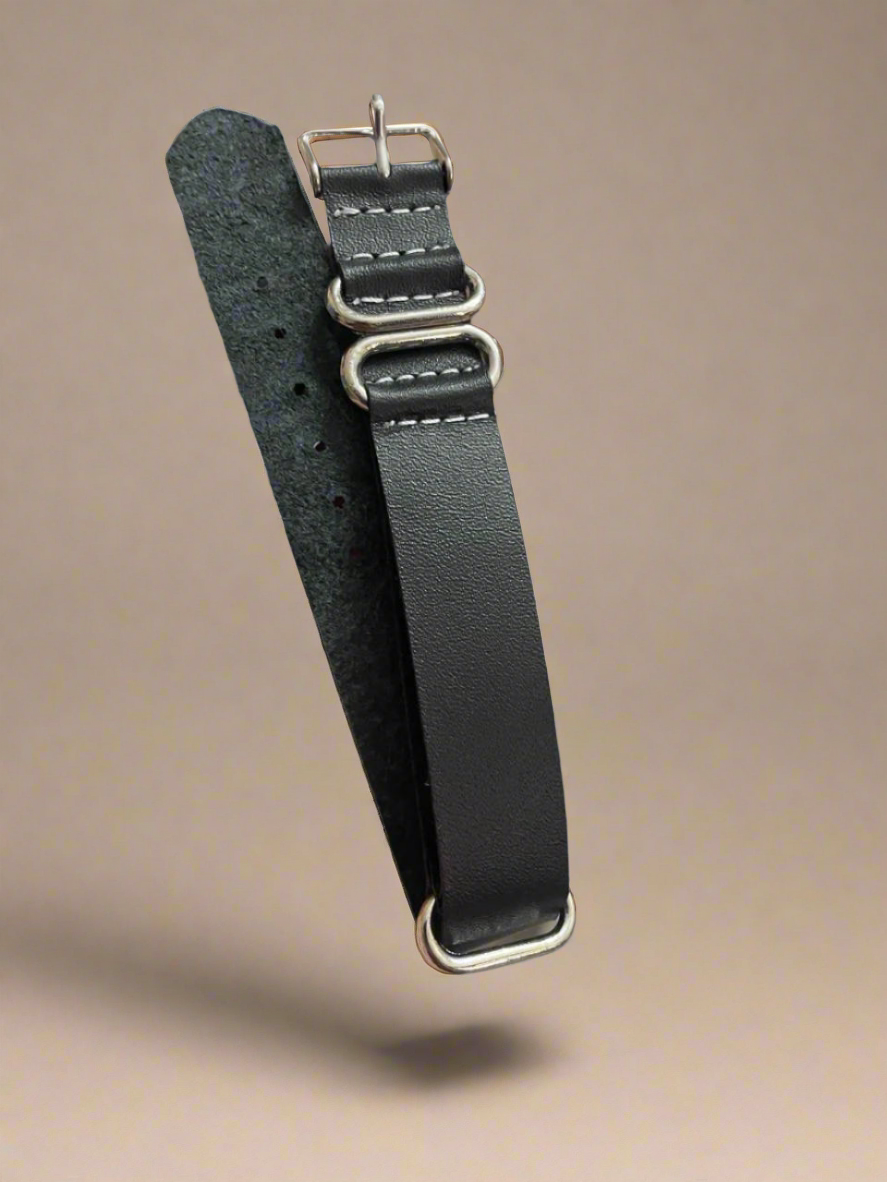 Leather Nato style strap Black 18mm-20mm-22mm