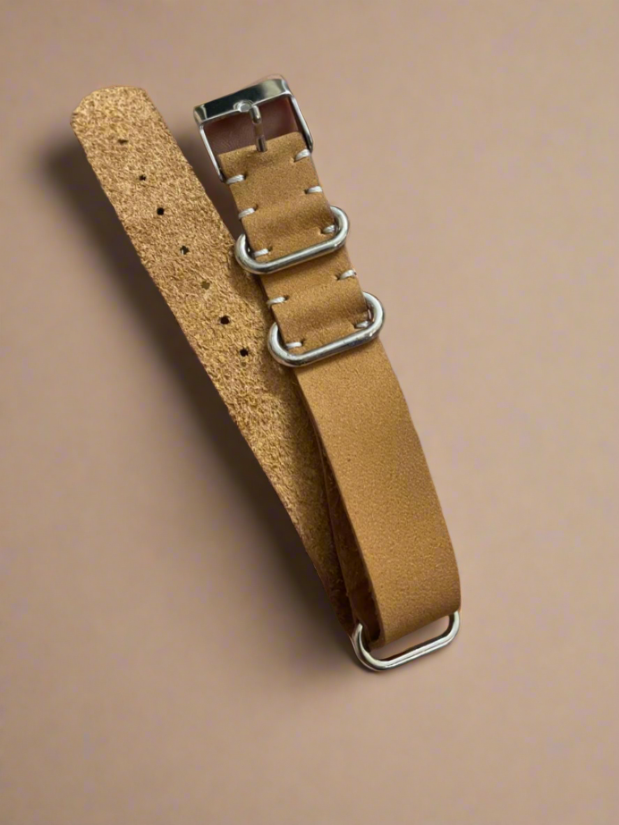 Leather Nato style strap Tan brown 18mm-20mm-22mm
