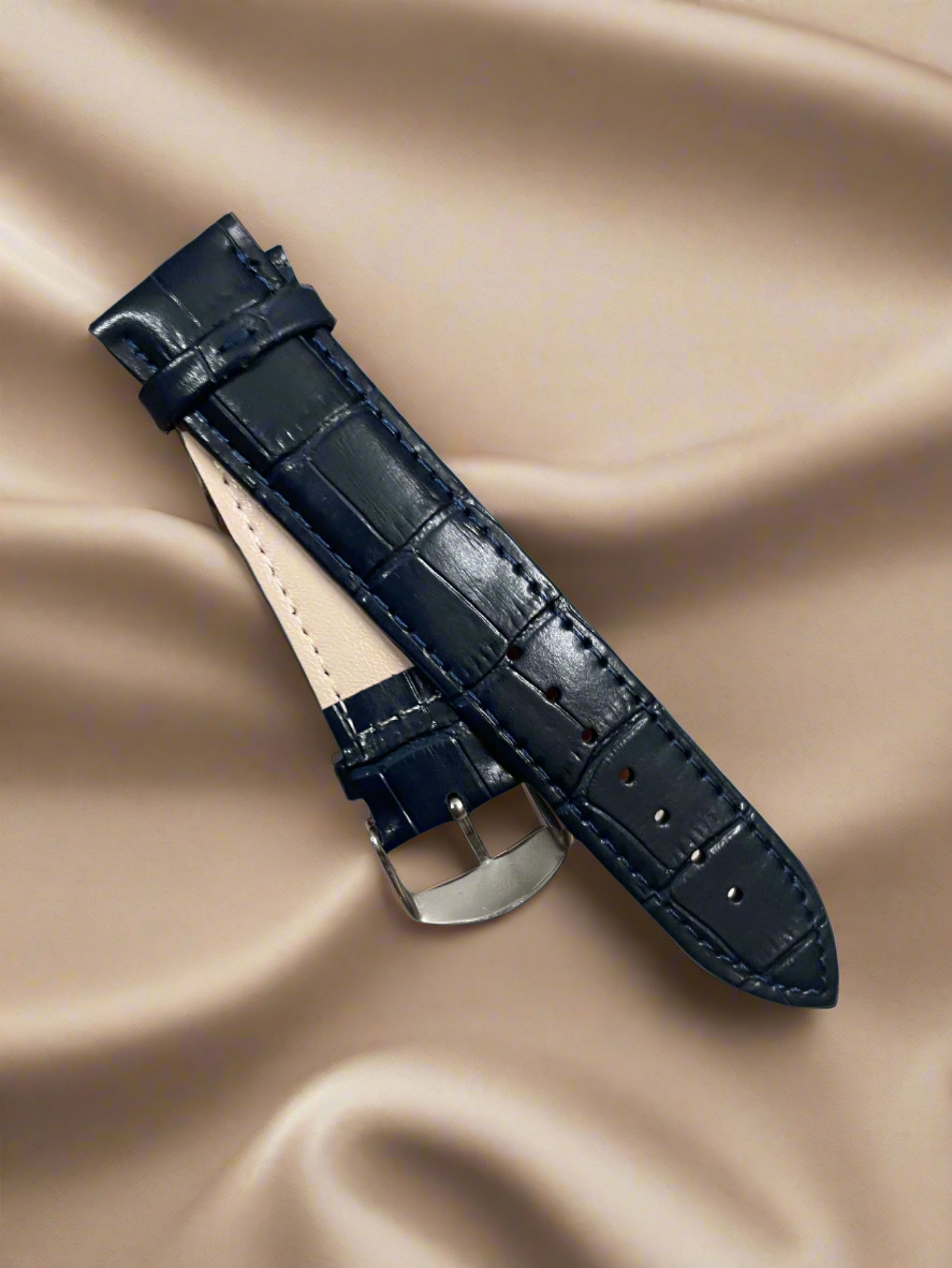 Croc Style Leather Strap Dark Blue 22mm