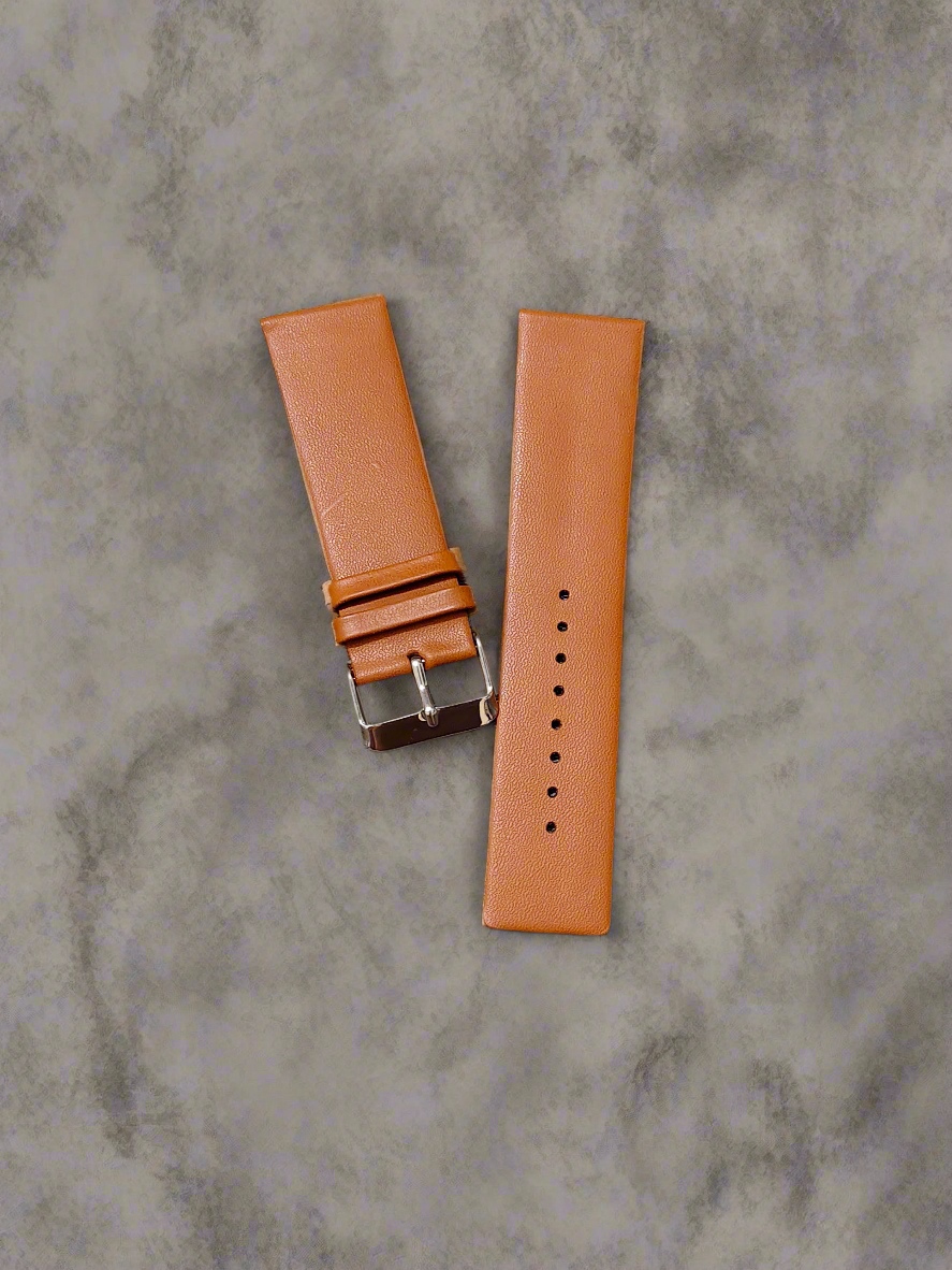Budget Artificial (PU) Leather Watch Strap – Tan | Sizes 18mm, 20mm, 22mm, 24mm