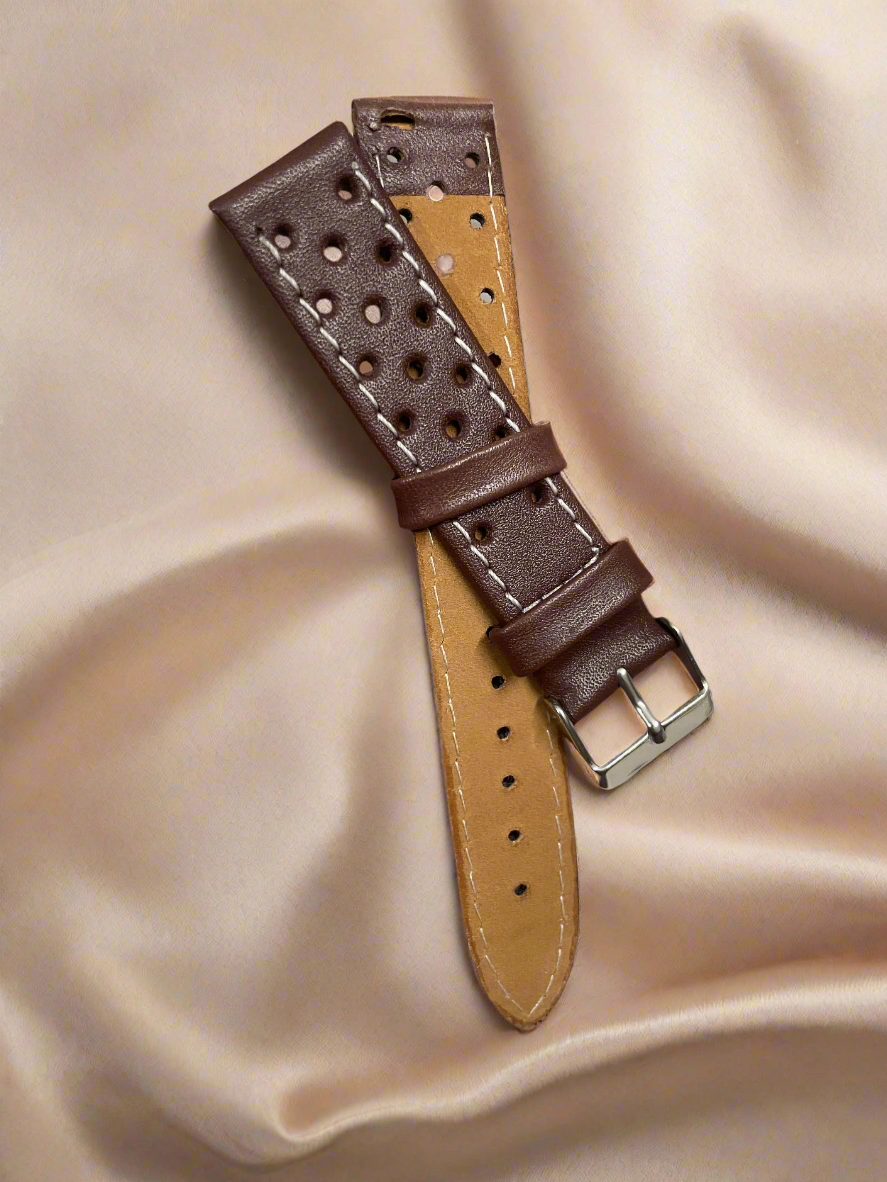 Rally Racer Leather Strap Coffee 18mm,20mm,22mm