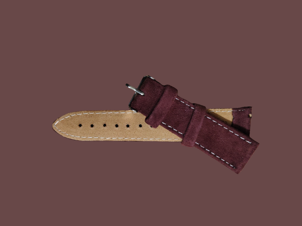Maroon Suede Leather Watch Strap – 18mm, 20mm, 22mm – Quick Release WHITE STITCH / SAME STITCH(Without Spring Bars)