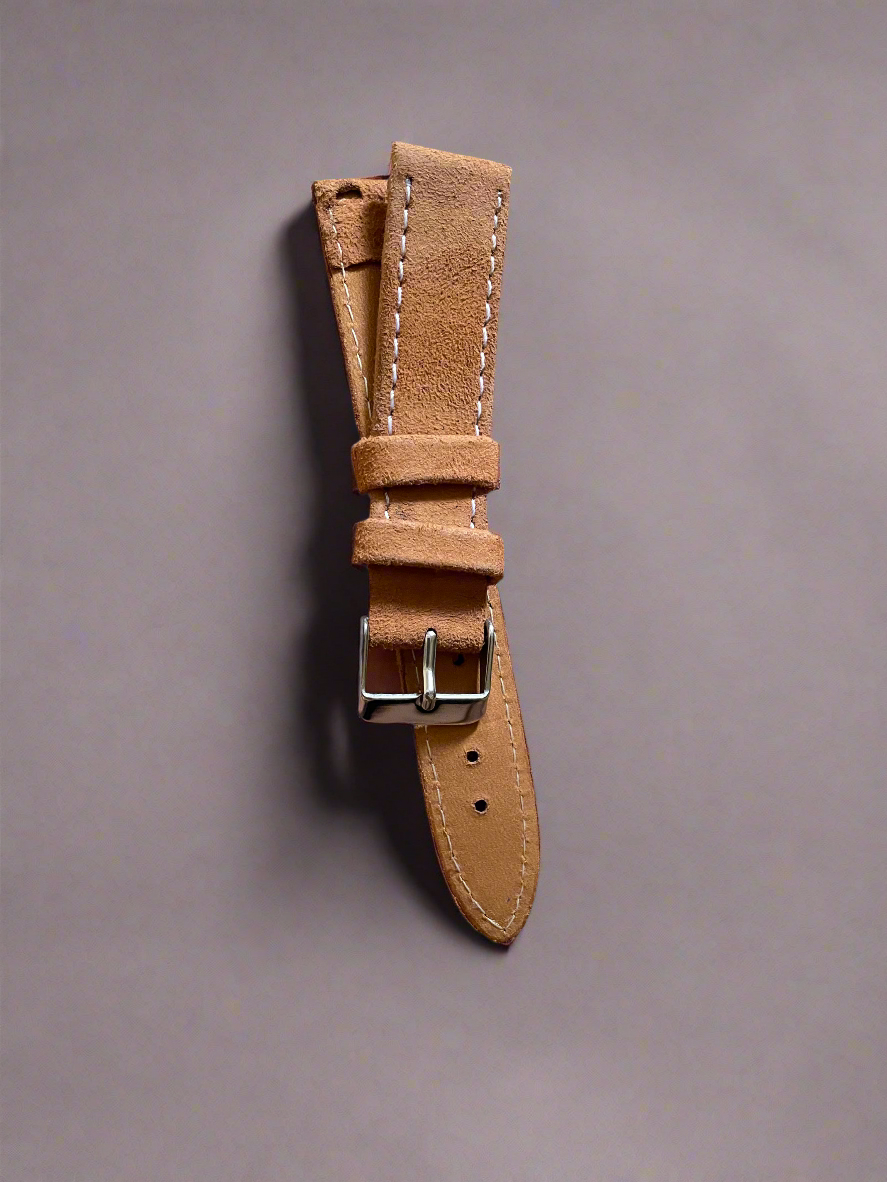 18mm Tan Suede Leather Watch Strap with White Stitching – Quick Release Leather Band(Spring bar not included)