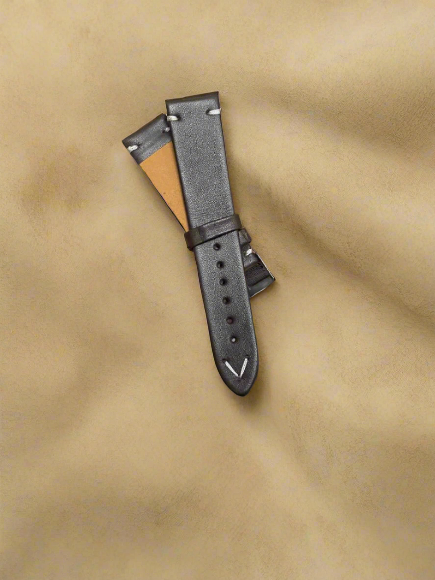 Dark Brown Genuine Leather Watch Strap – 20mm & 22mm with V-Stitch Tip
