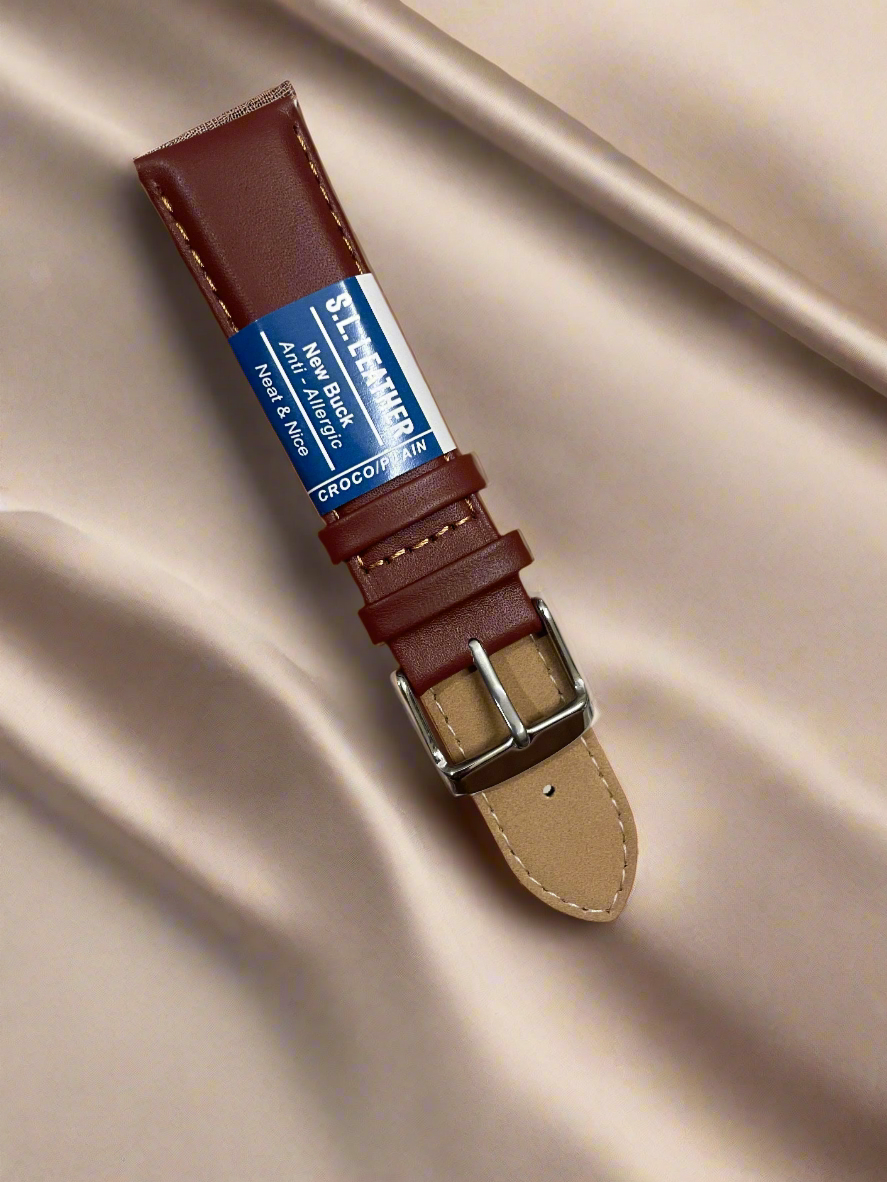 Genuine leather Plain Strap Brown 20,22mm