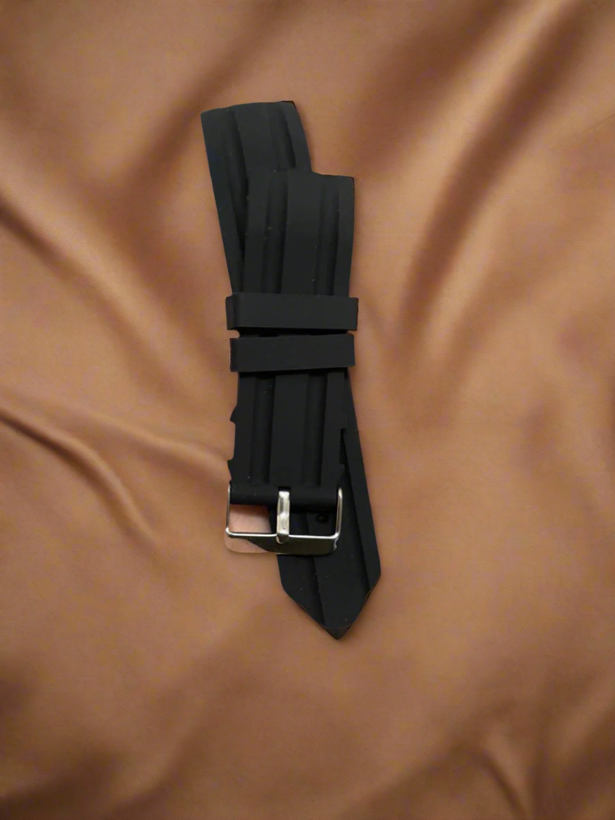 20mm- 22mm-24mm Curved Rubber Black Strap – Sporty with Stainless Steel Buckle