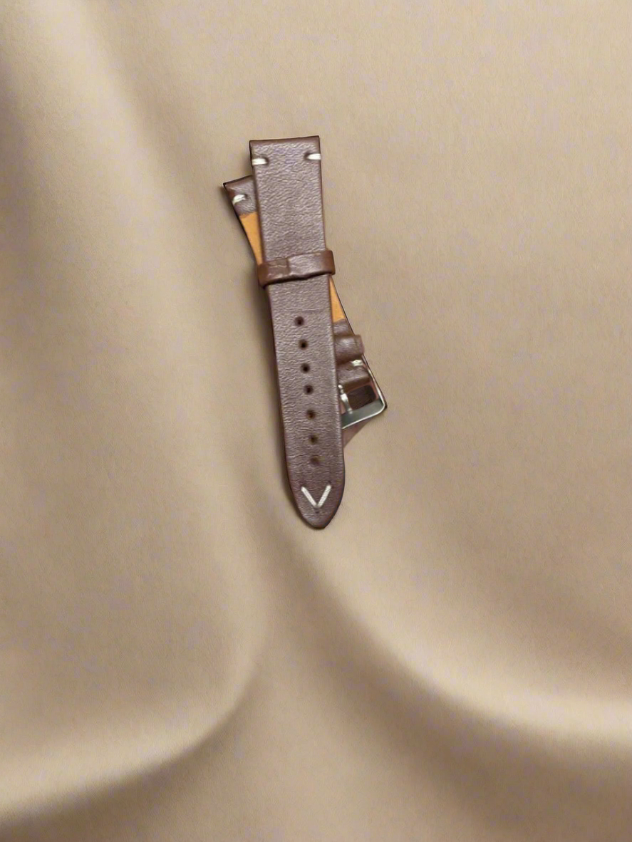 Brown Genuine Leather Watch Strap – 20mm & 22mm Classic V-Stitch