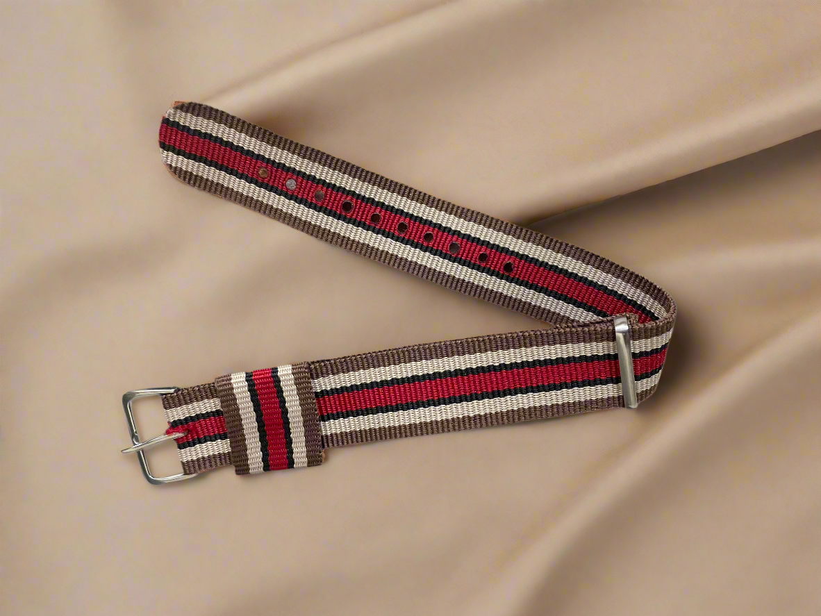 Brown beige maroon striped nato strap 20mm