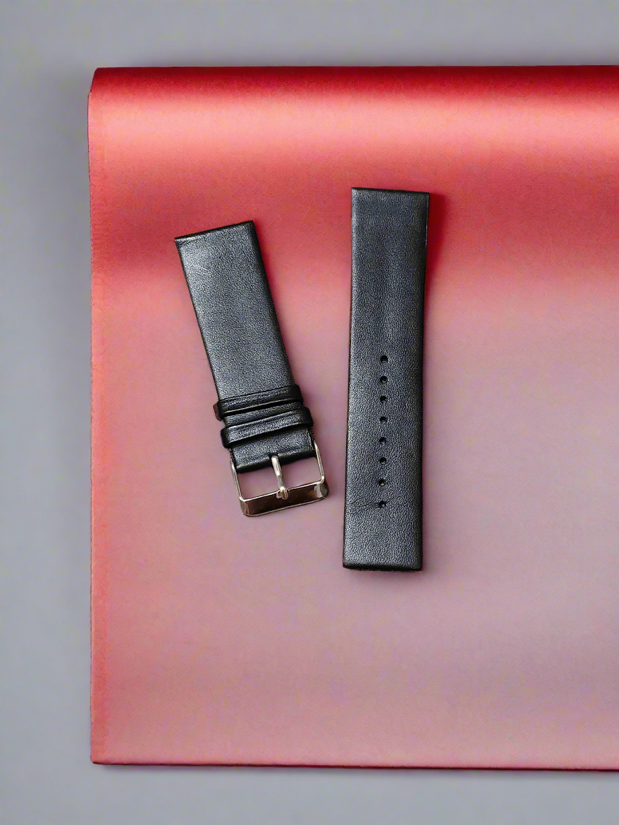 Budget Artificial (PU) Leather Watch Strap – Black | Sizes 18mm, 20mm, 22mm, 24mm