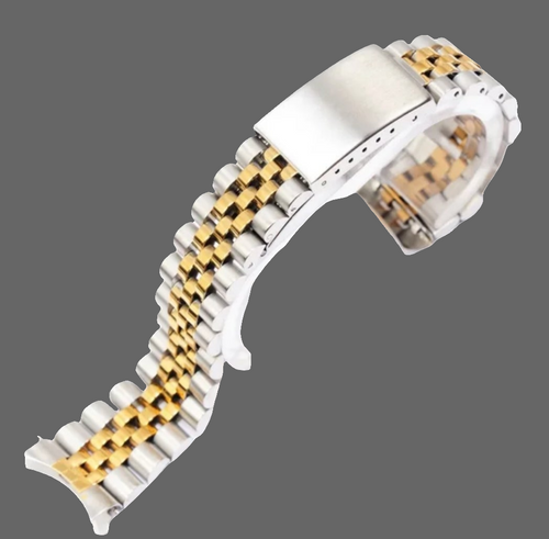 22mm two-tone Jubilee bracelet with curved gold center links and brushed silver steel end links