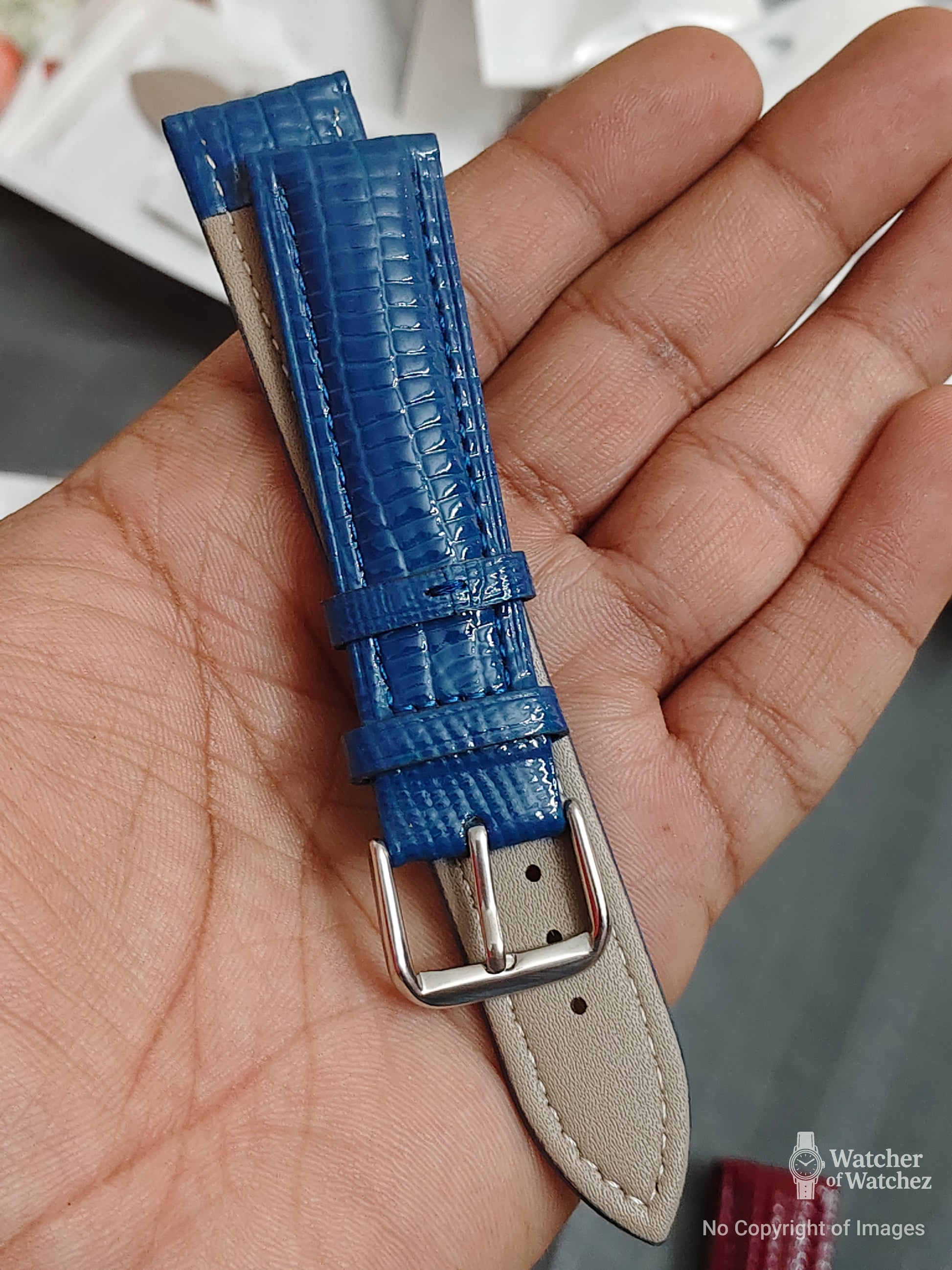 Premium Shiny Blue Lizard Pattern Leather Watch Strap – 18mm, 20mm, 22mm With Spring Bars(limited drop)
