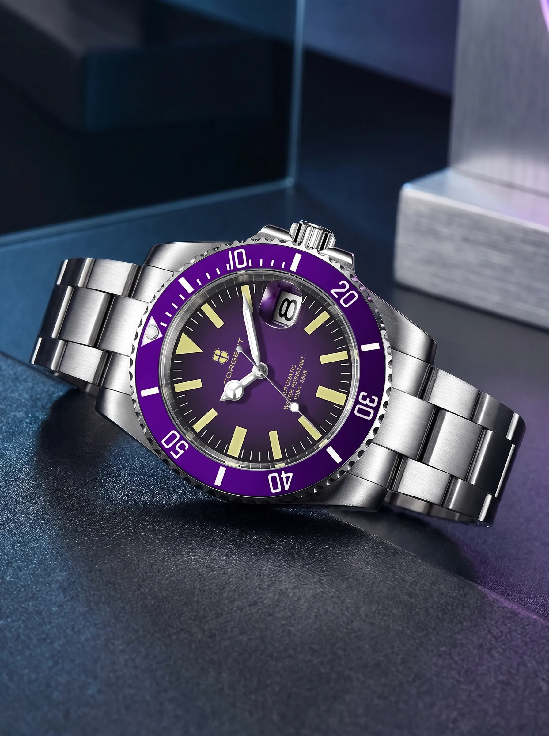 Corgeut 40mm Automatic Diver Watch – Miyota 8215 | Sapphire Crystal | 10ATM | Stainless Steel| Premium Secure Clasp | Colour - Red , Blue , Purple | ETA - 4 WEEKS