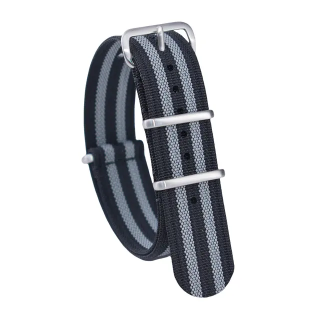 Navy Blue Striped Ribbed Nylon NATO Strap 22mm with stainless steel buckle – classic sport watch band