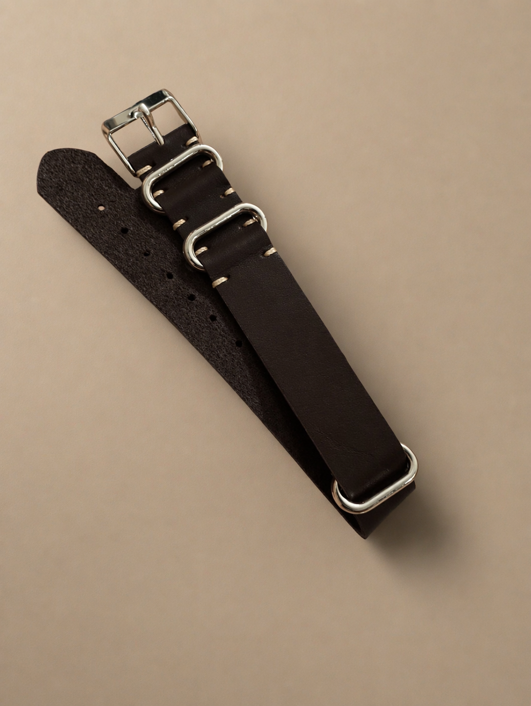 Leather Nato style strap dark Coffee Brown 18mm-20mm-22mm