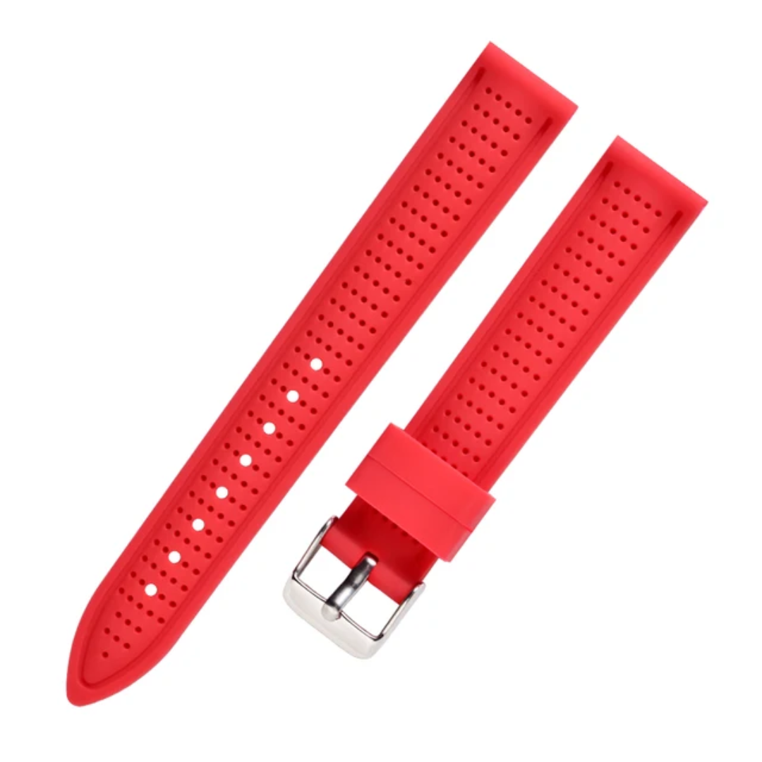 Waterproof & Breathable Red Perforated Silicone Watch Strap | Sport Rubber Watch Band 18mm 20mm 22mm | Sweatproof Quick-Dry with Spring Bars