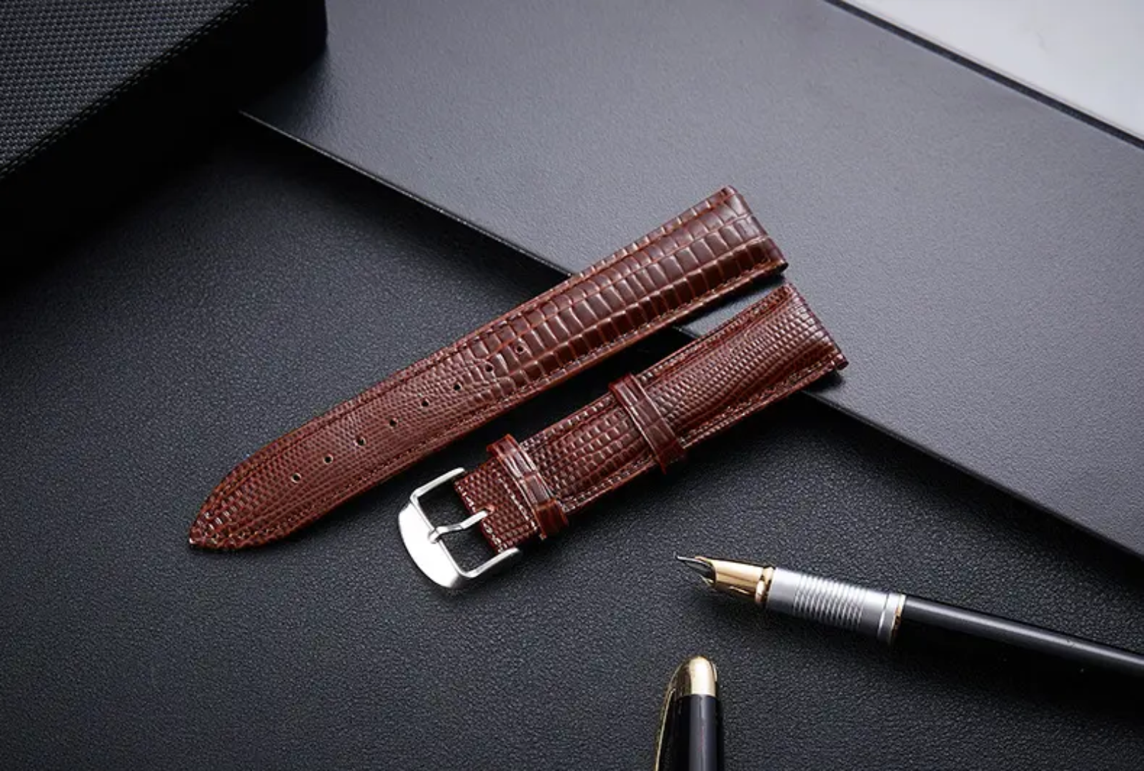 Premium Brown Leather Strap with Lizard Texture