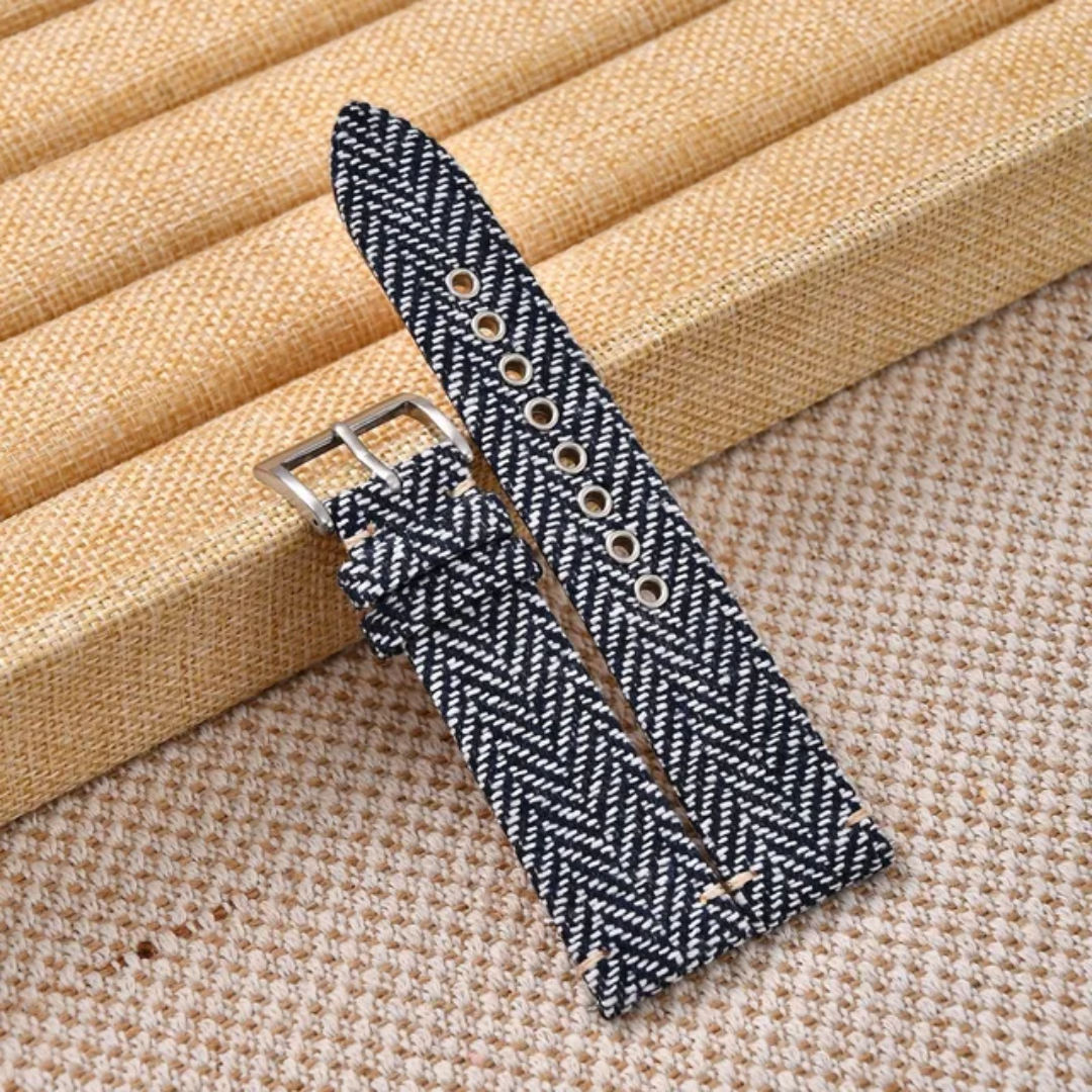Blue black Patterned Nylon Tweed Watch Strap 18mm 20mm 22mm including spring bars